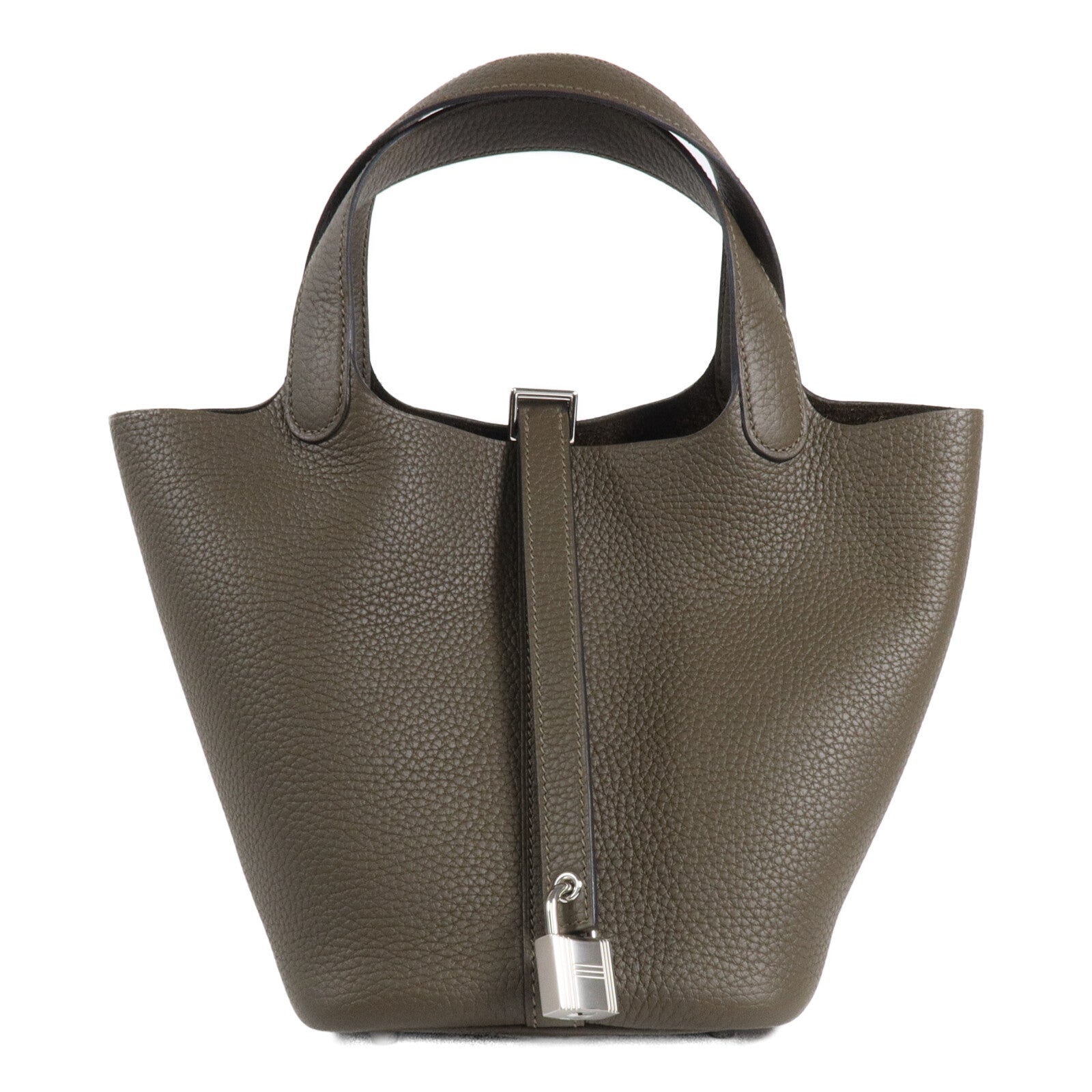 HERMES Clemence皮革Picotin PM手挽袋Vert Loden