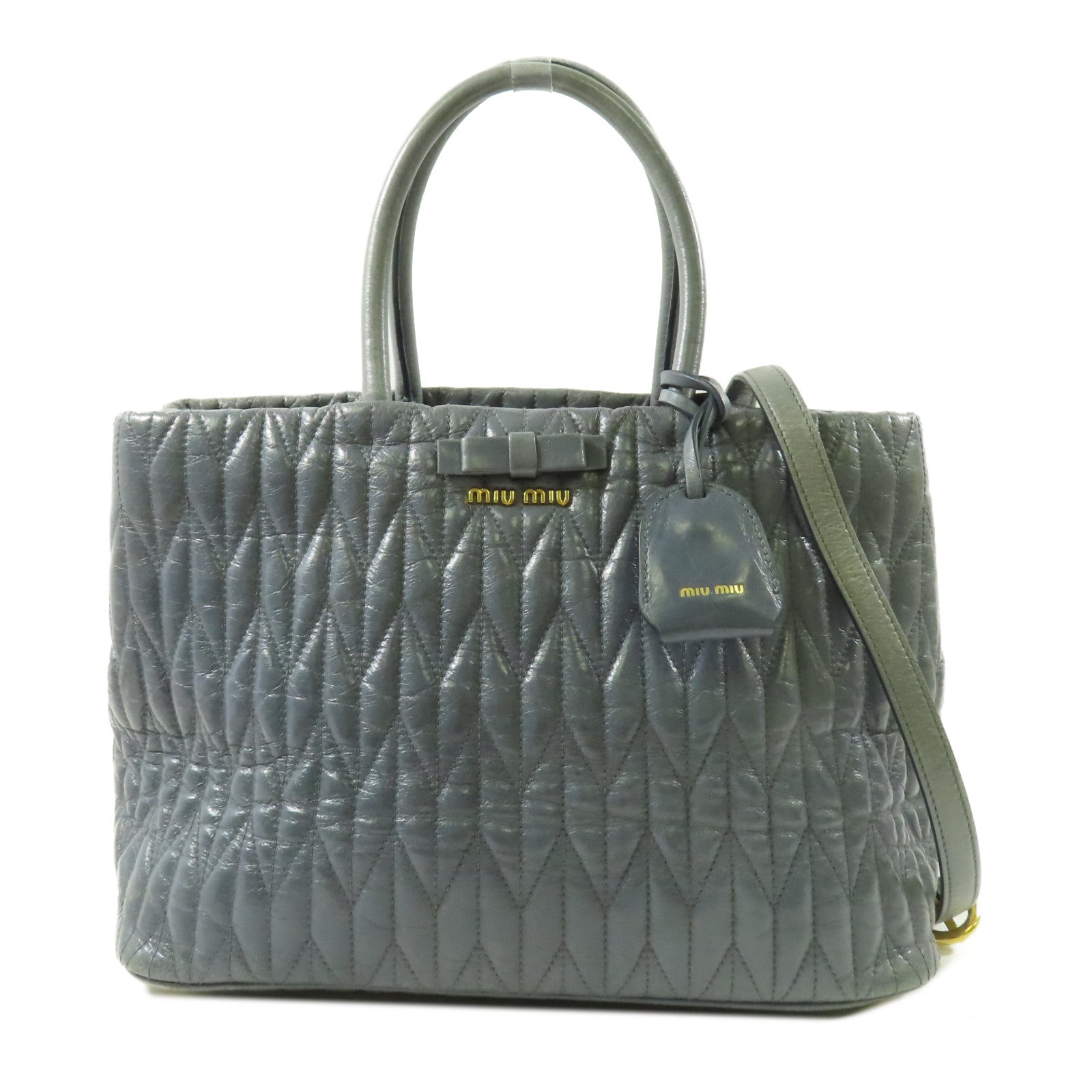 Miu Miu 牛皮皮革2 Way Shoulder Bag金扣手挽肩背兩用袋藍色