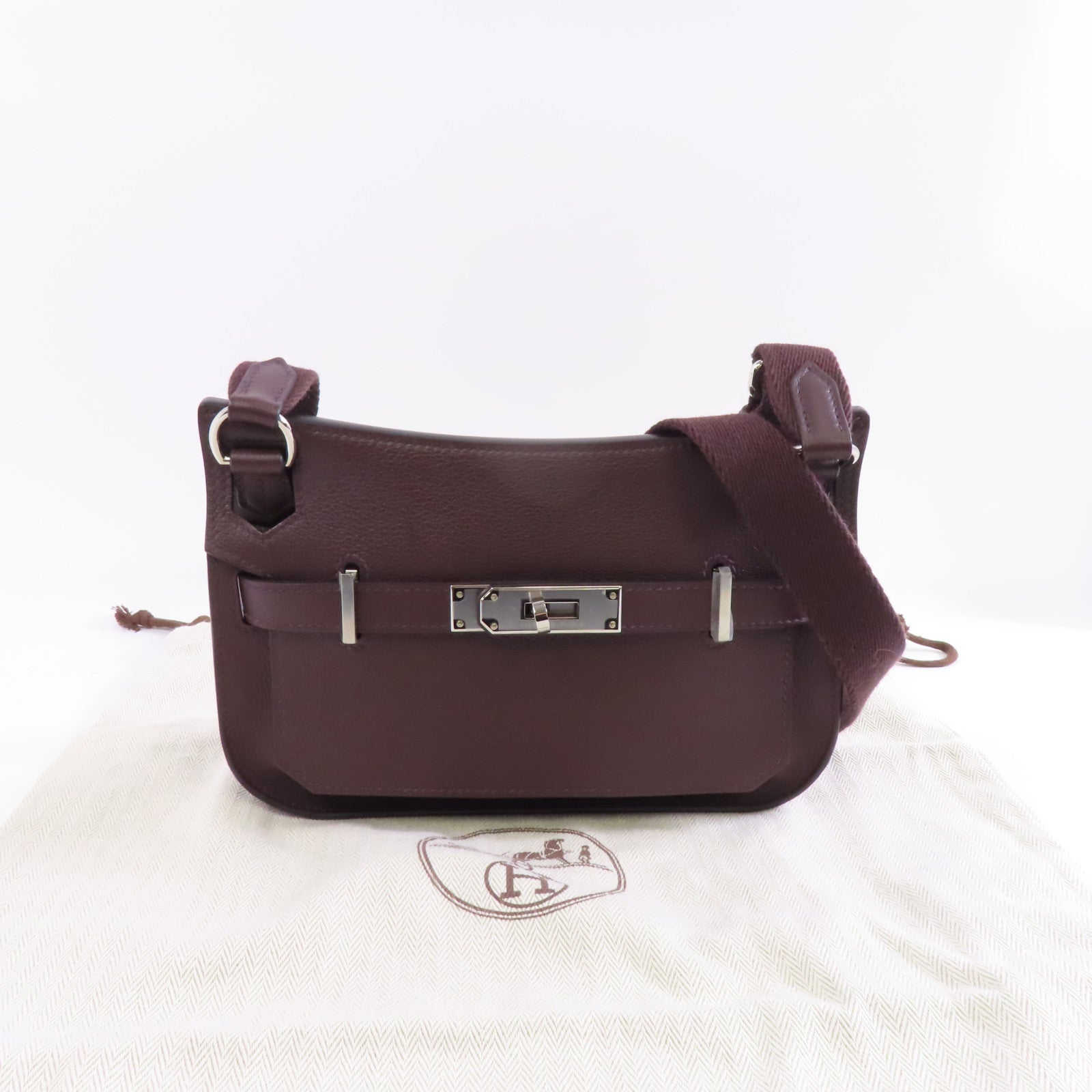 HERMES Evercolor皮革Mini Jypsiere銀扣肩背袋Rouge Sellier啡色