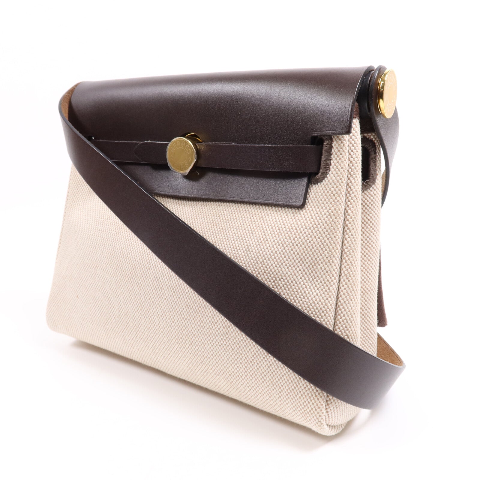 HERMES 帆布Mini Herbag金扣肩背袋