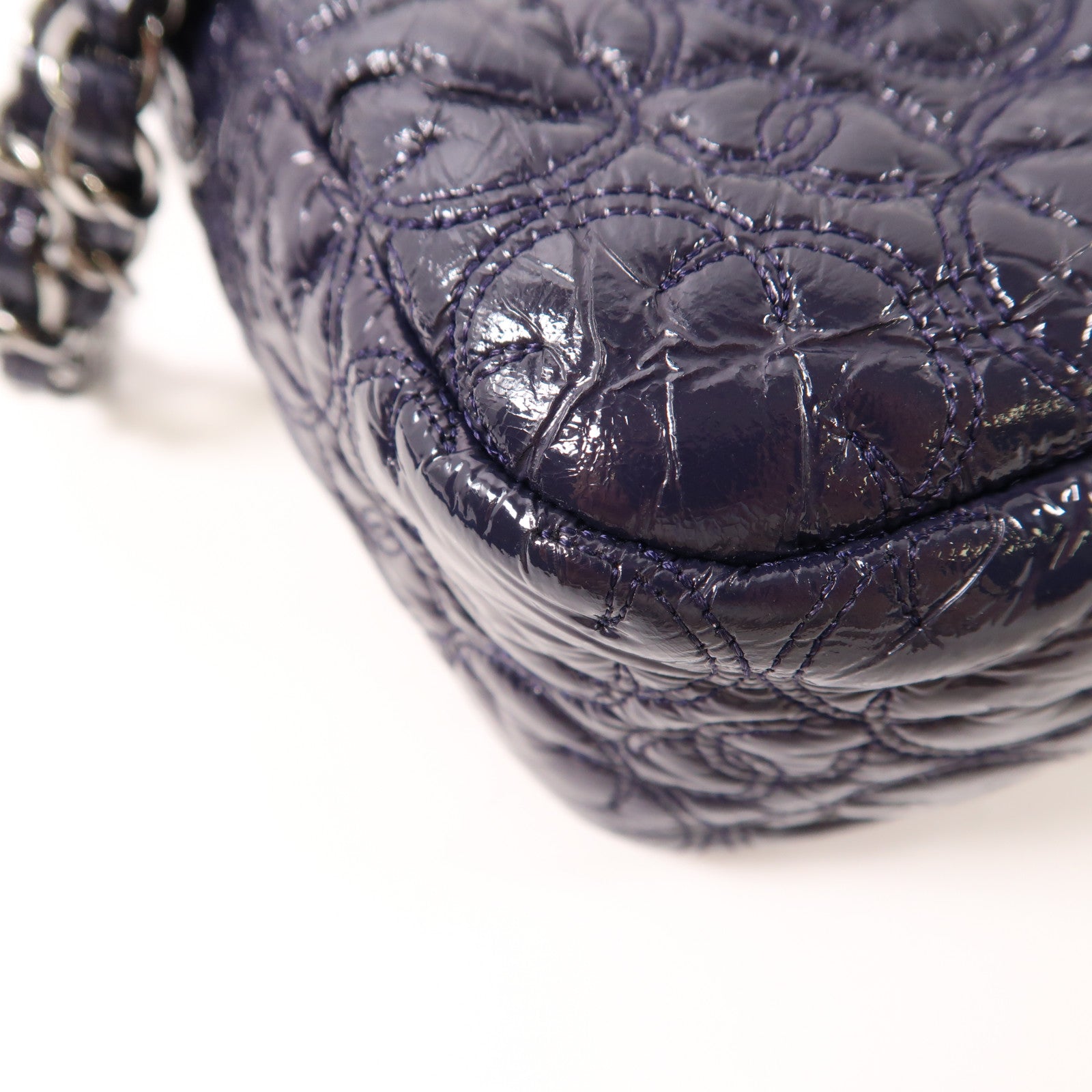 CHANEL 漆皮皮革Chain Shoulder Bag銀扣鏈帶肩背袋深紫色