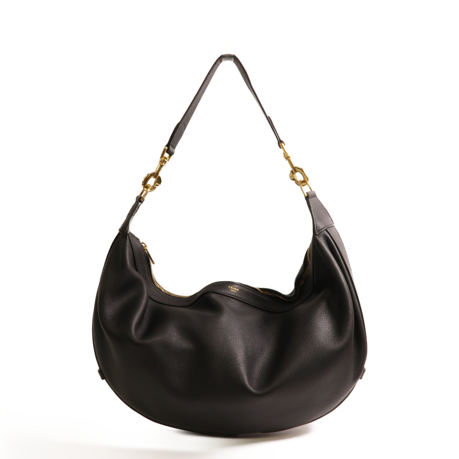 CELINE 【激減優惠】牛皮皮革Leandre Medium Shoulder Bag金扣肩背袋黑色