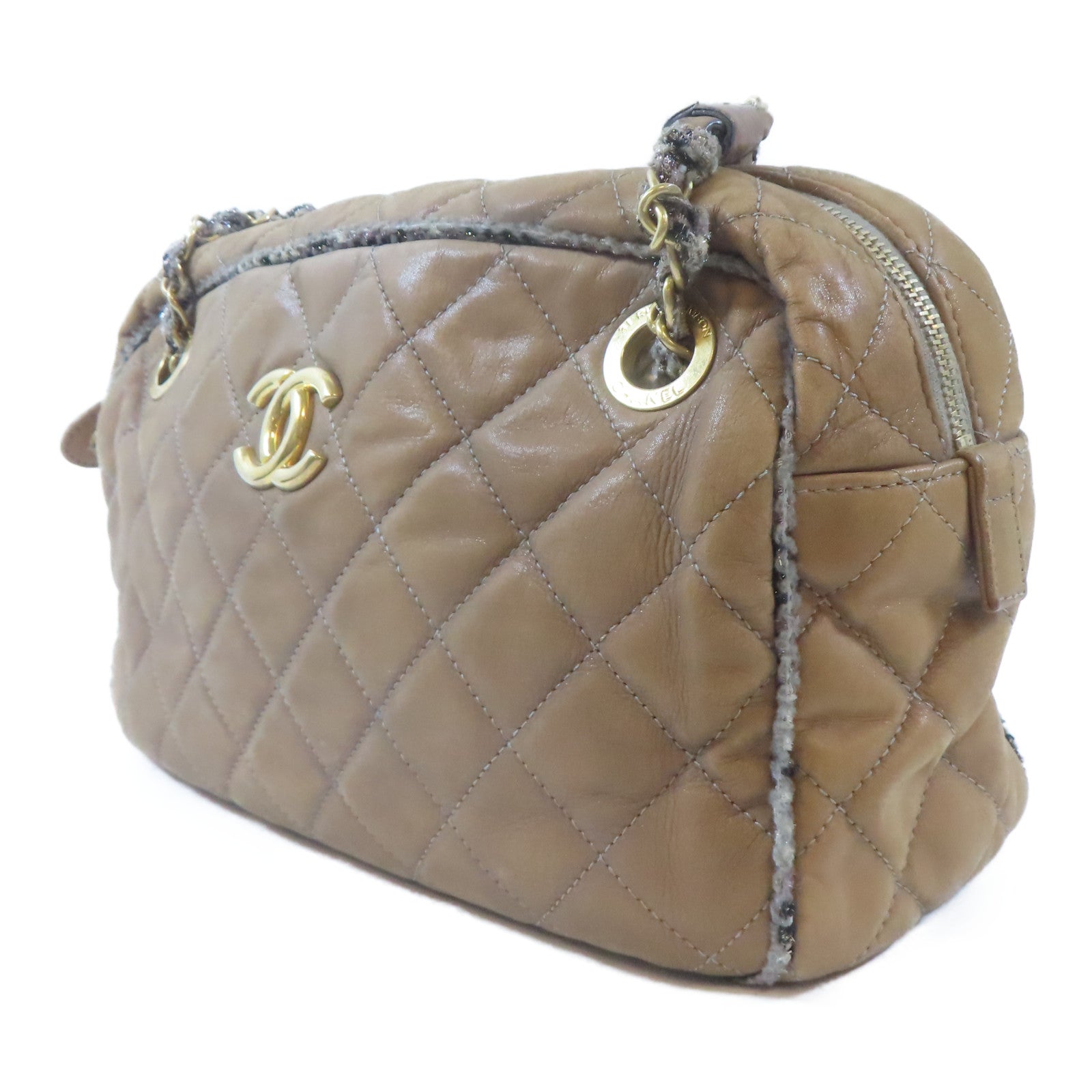 CHANEL【激減優惠】 皮革Shoulder Bag金扣肩背袋啡色