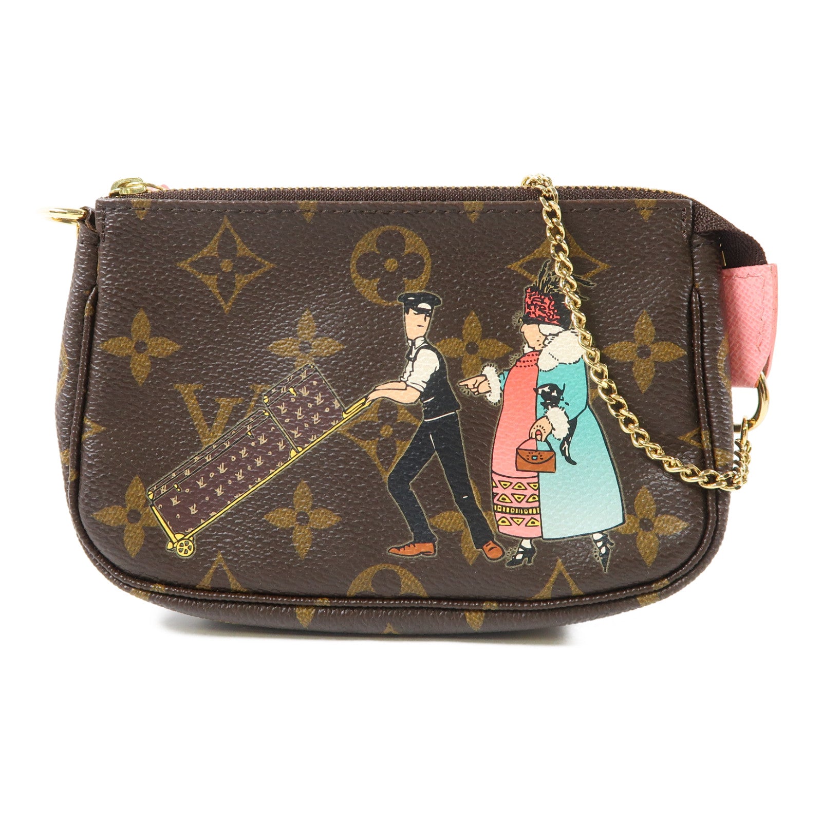 LOUIS VUITTON Monogram Pochette Accessories金扣手挽袋啡色