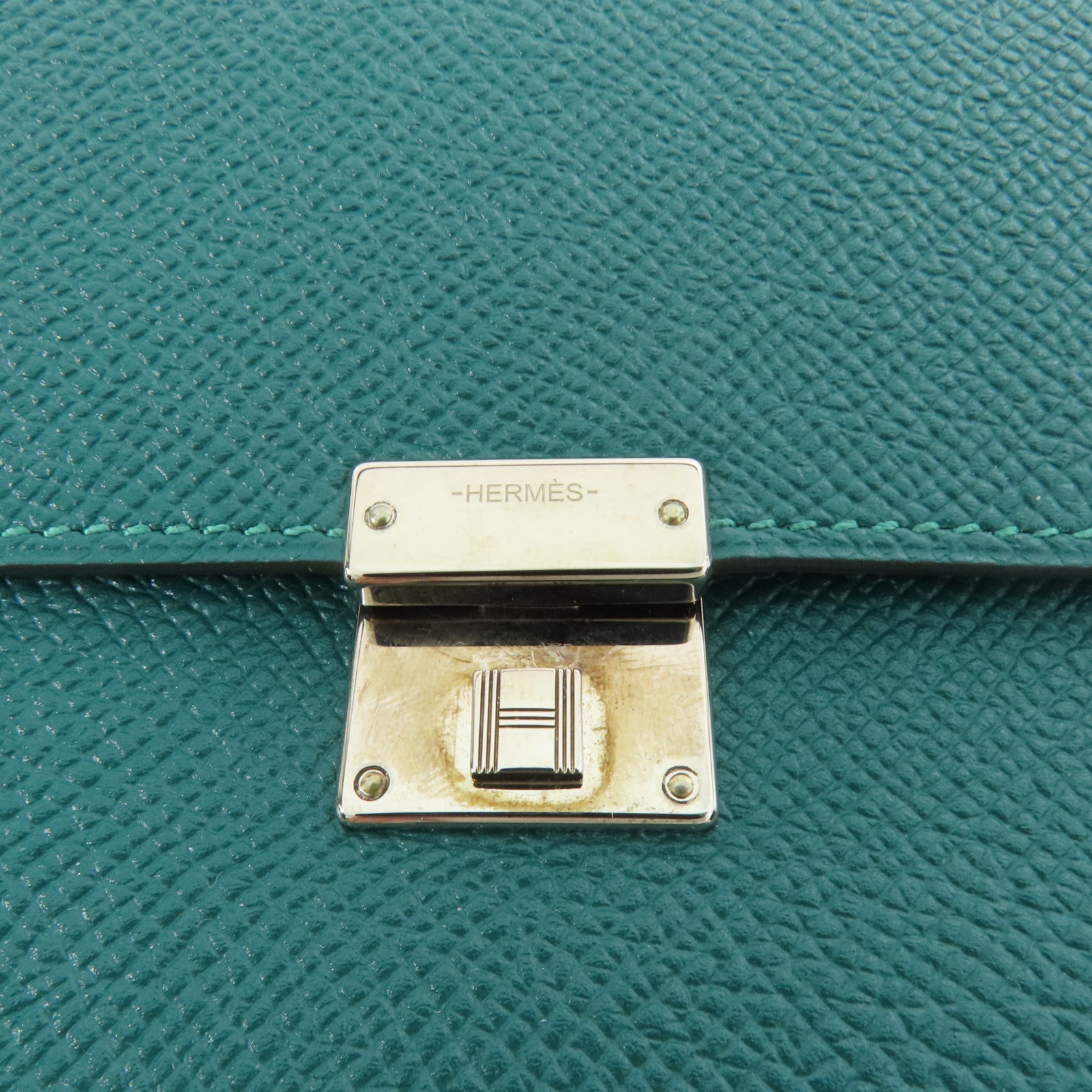 HERMES Epsom皮革Clic 16銀扣肩背袋Vert Vertigo