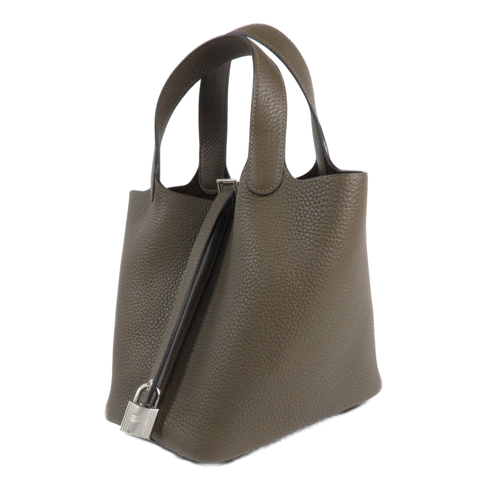 HERMES Clemence皮革Picotin PM手挽袋Vert Loden