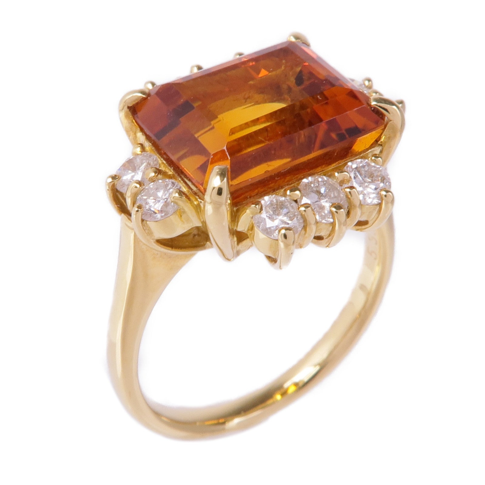JEWELRY 18K黃金Citrine Ring黃水晶/鑽石戒指US#5.75