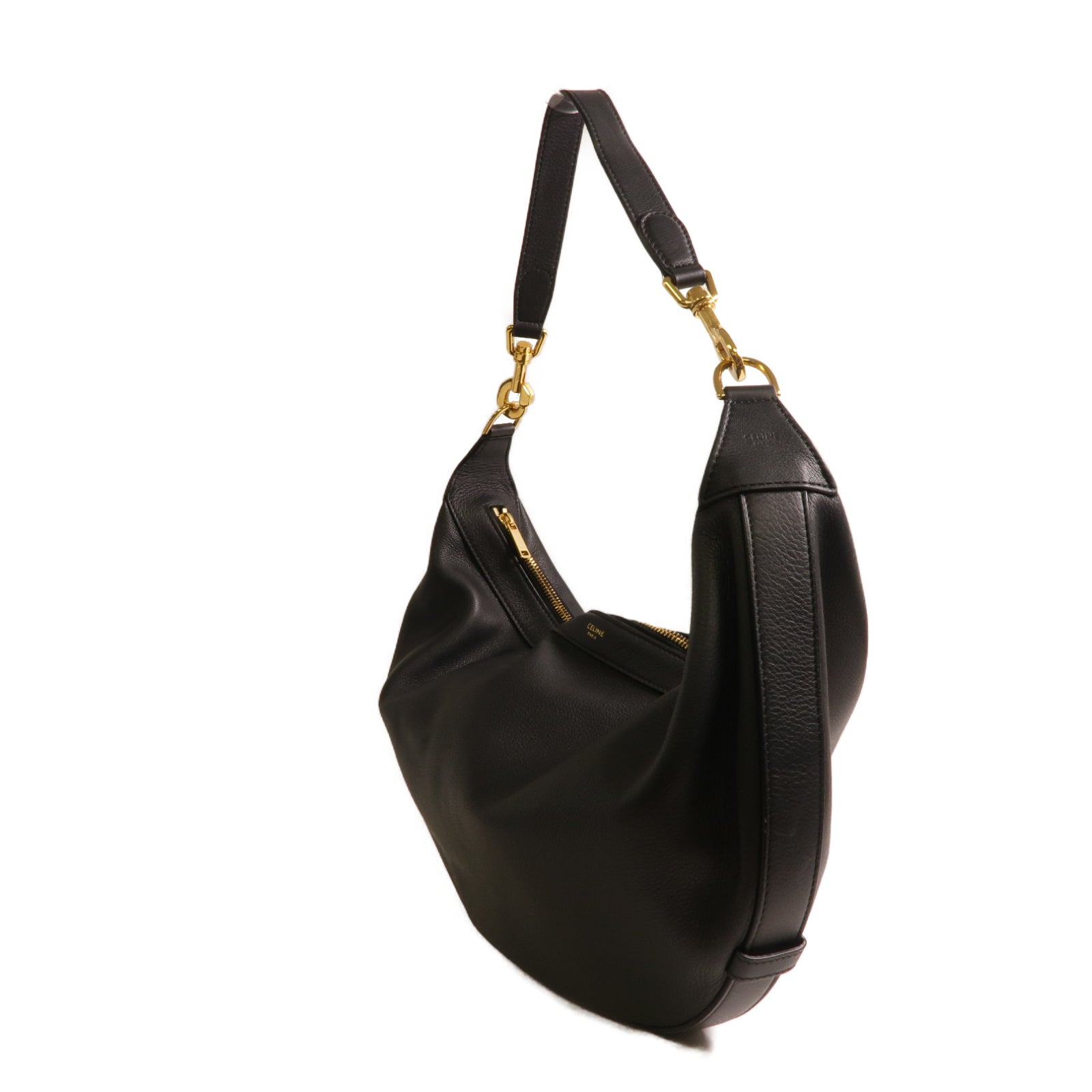 CELINE 【激減優惠】牛皮皮革Leandre Medium Shoulder Bag金扣肩背袋黑色