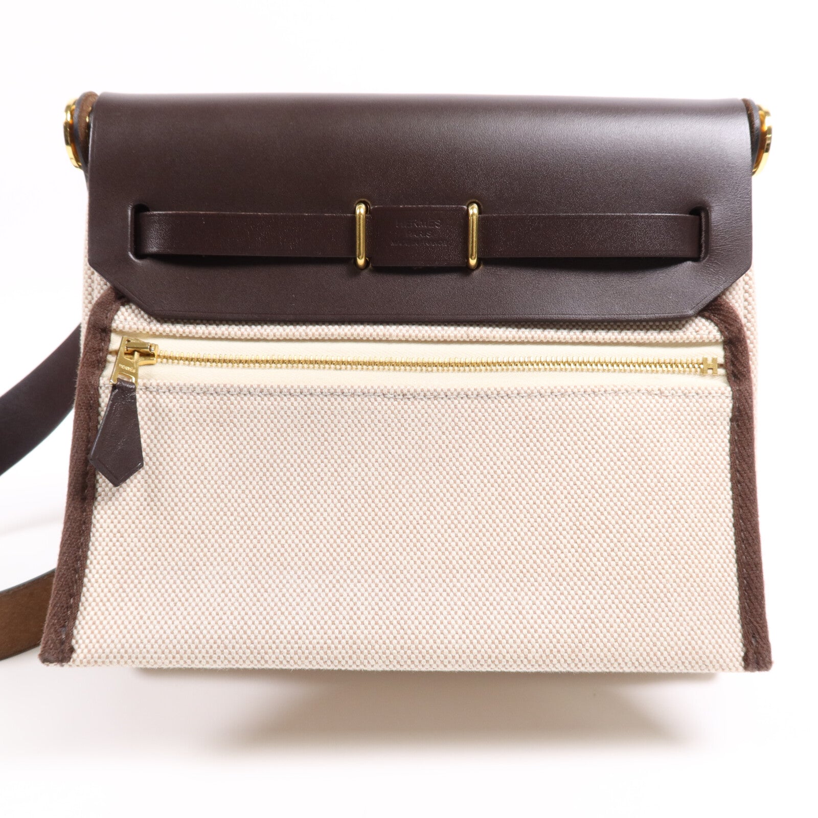 HERMES 帆布Mini Herbag金扣肩背袋