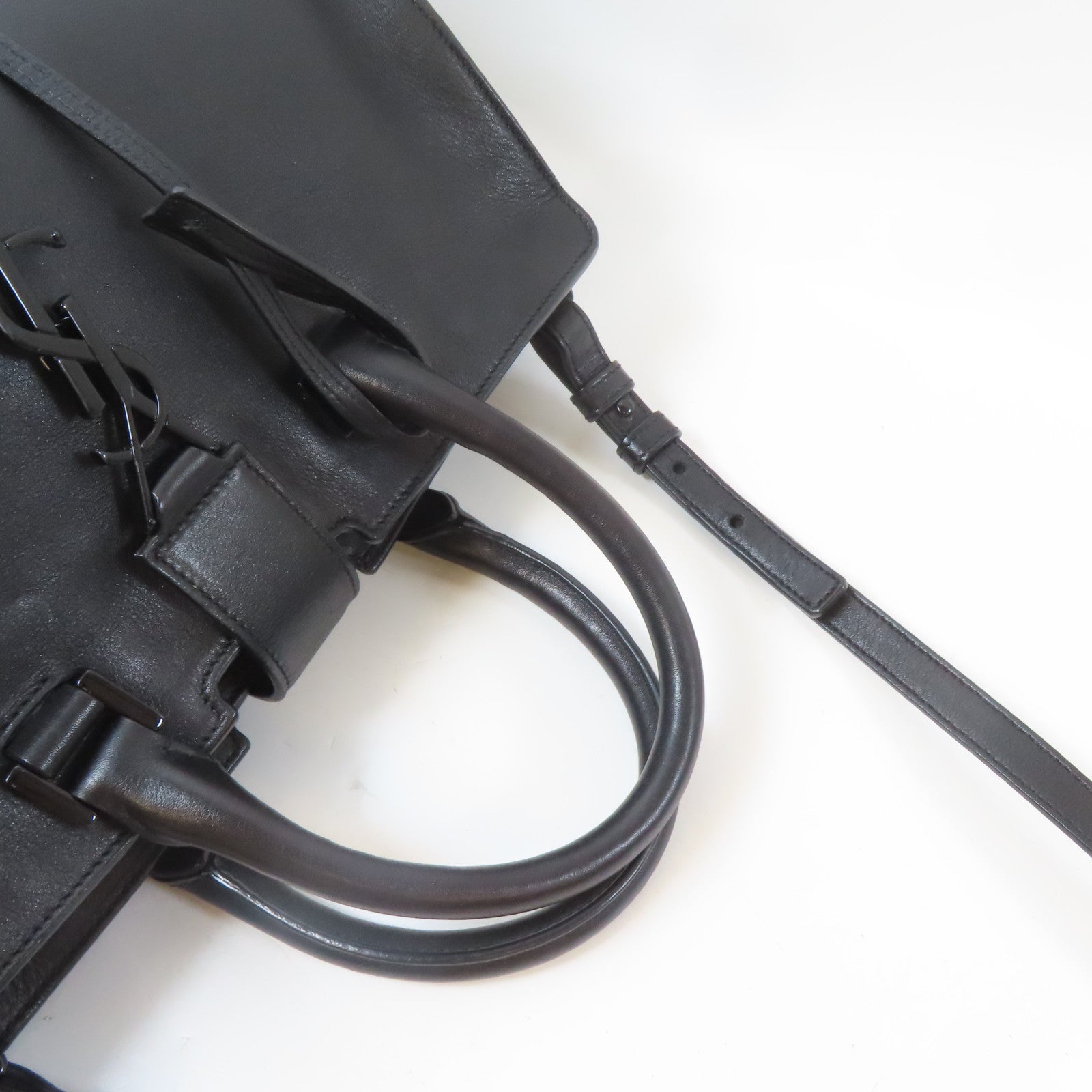 SAINT LAURENT 牛皮皮革Petit Cabas銀扣手挽肩背兩用袋黑色