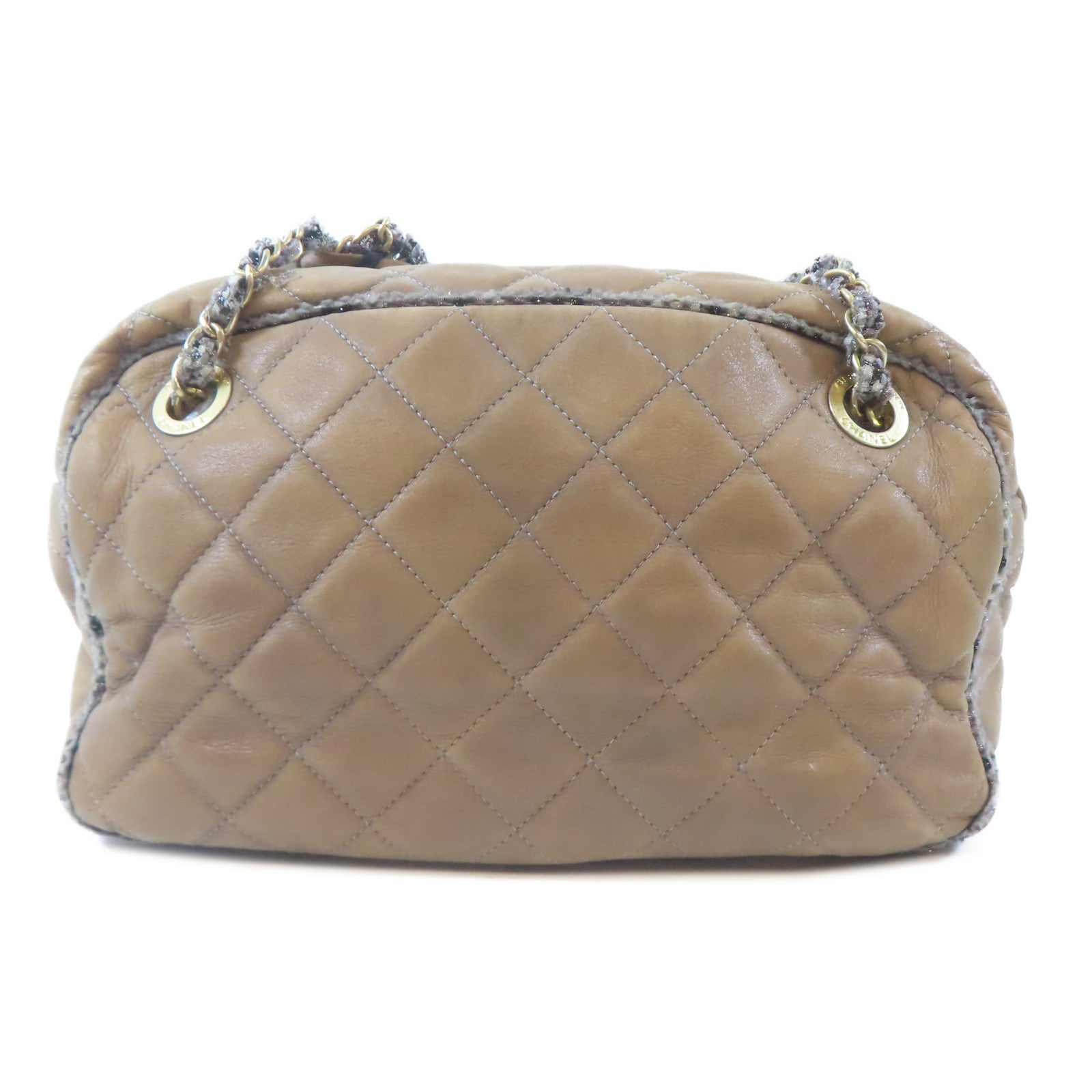 CHANEL【激減優惠】 皮革Shoulder Bag金扣肩背袋啡色