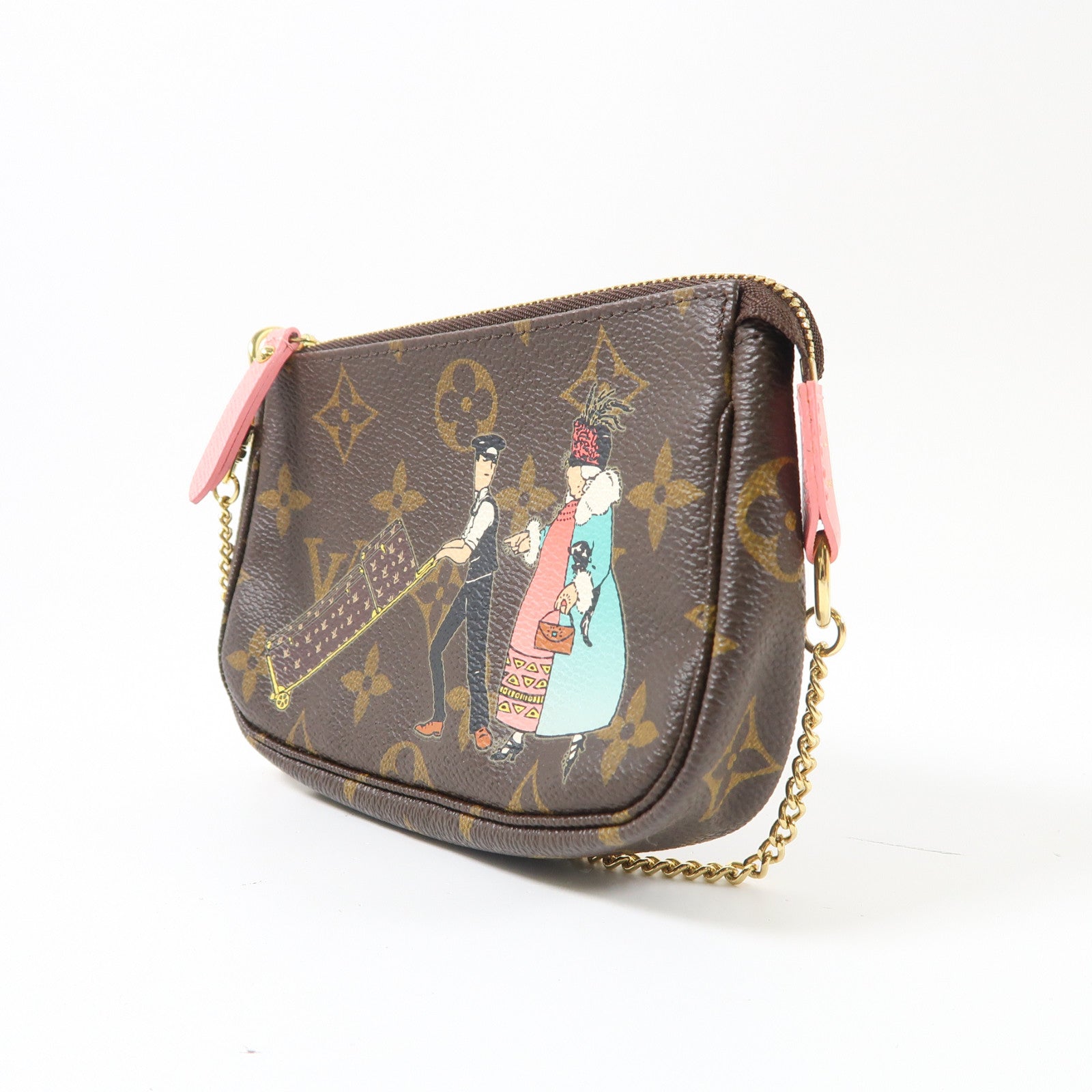 LOUIS VUITTON Monogram Pochette Accessories金扣手挽袋啡色