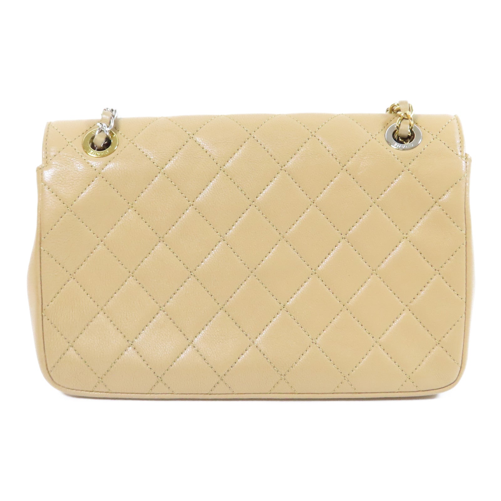 CHANEL **【激減優惠】菱格牛皮皮革Chain Shoulder Bag金扣鏈帶肩背袋米色