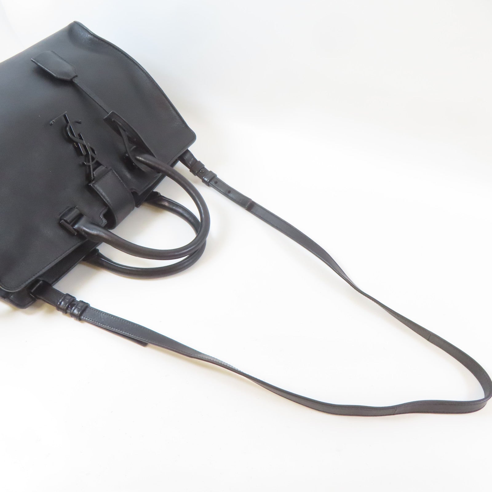 SAINT LAURENT 牛皮皮革Petit Cabas銀扣手挽肩背兩用袋黑色