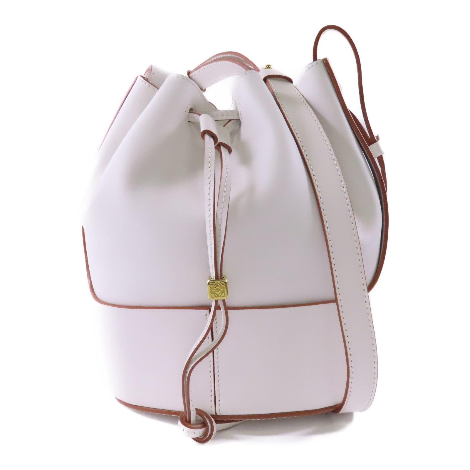 LOEWE 牛皮皮革Balloon金扣肩背袋白色