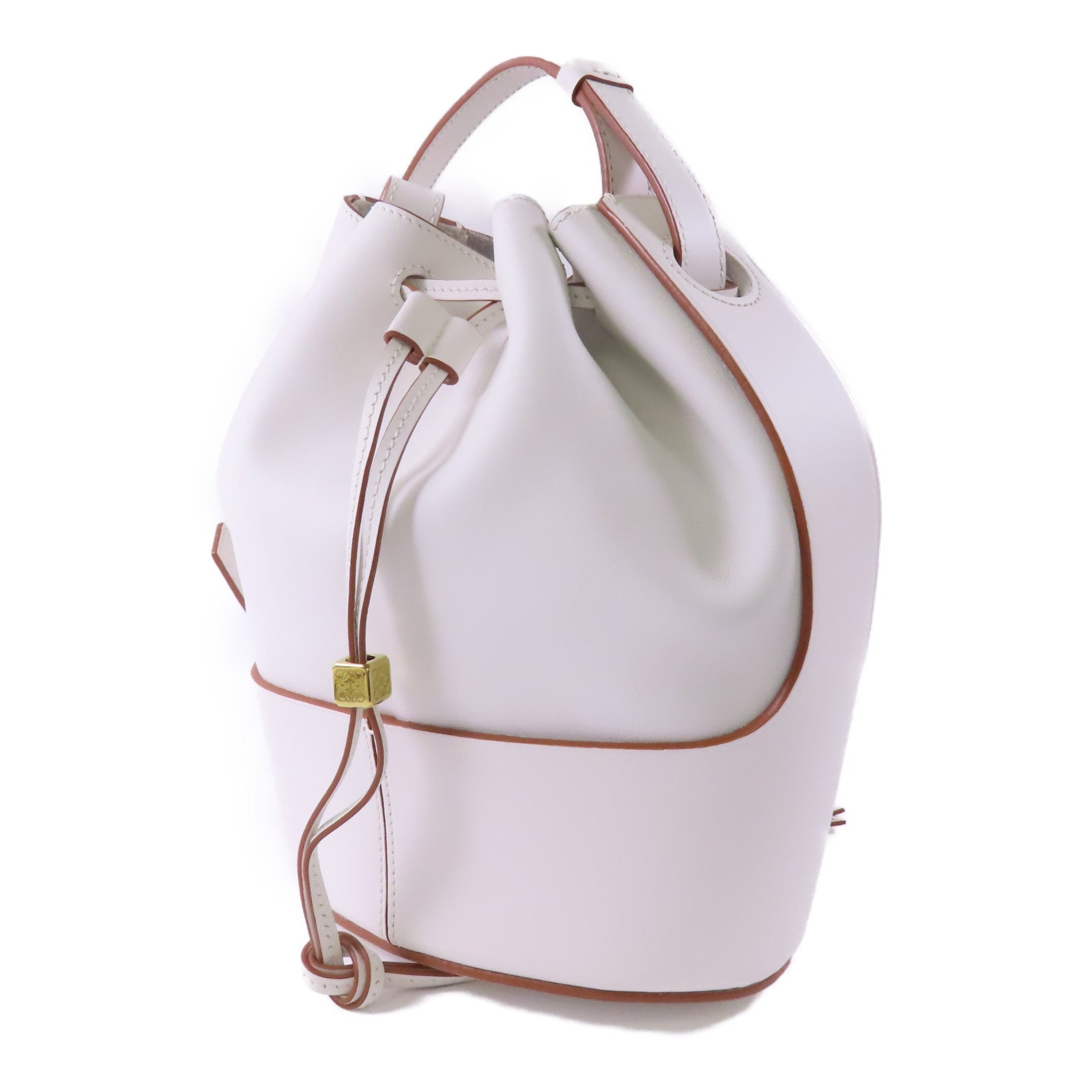 LOEWE 牛皮皮革Balloon金扣肩背袋白色