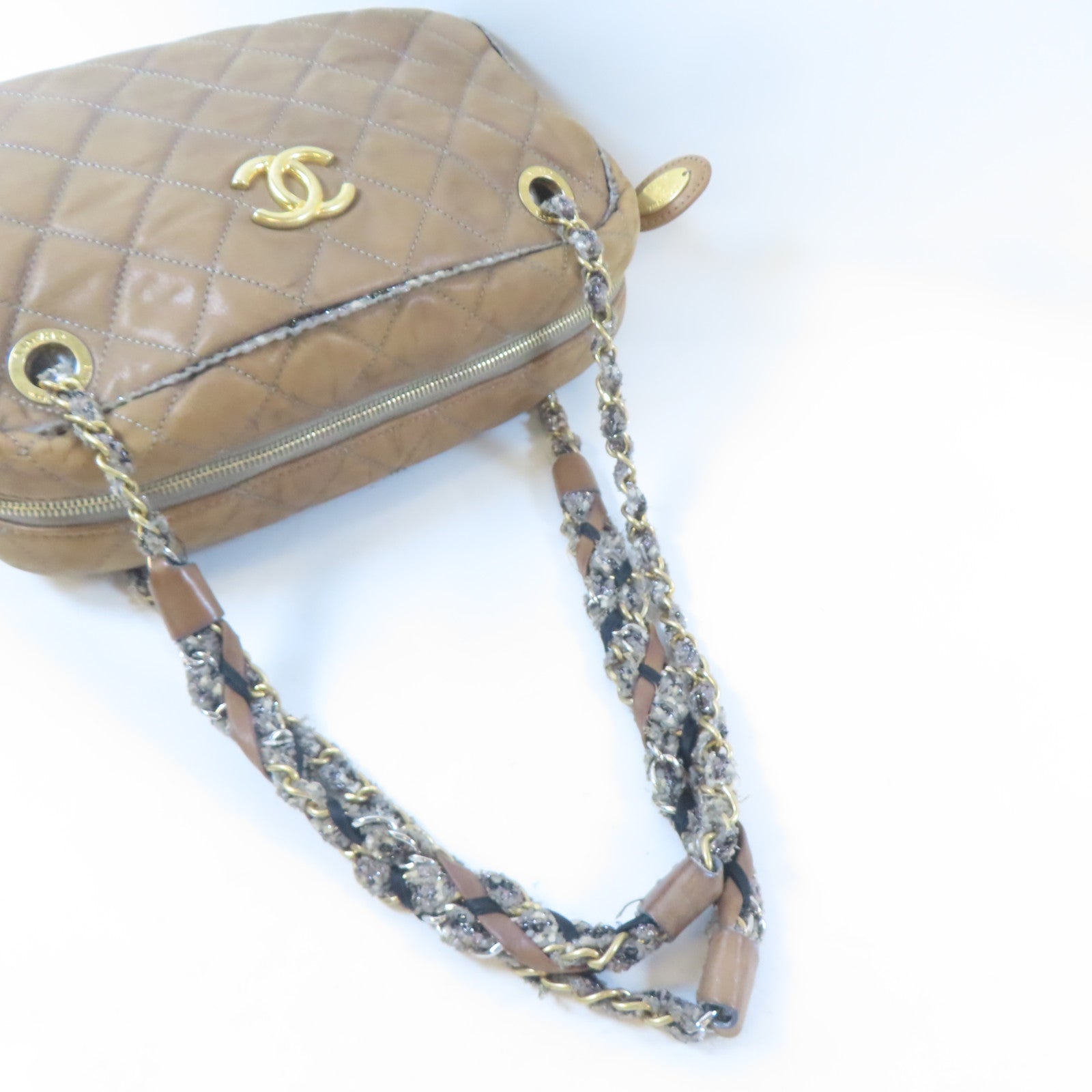 CHANEL【激減優惠】 皮革Shoulder Bag金扣肩背袋啡色