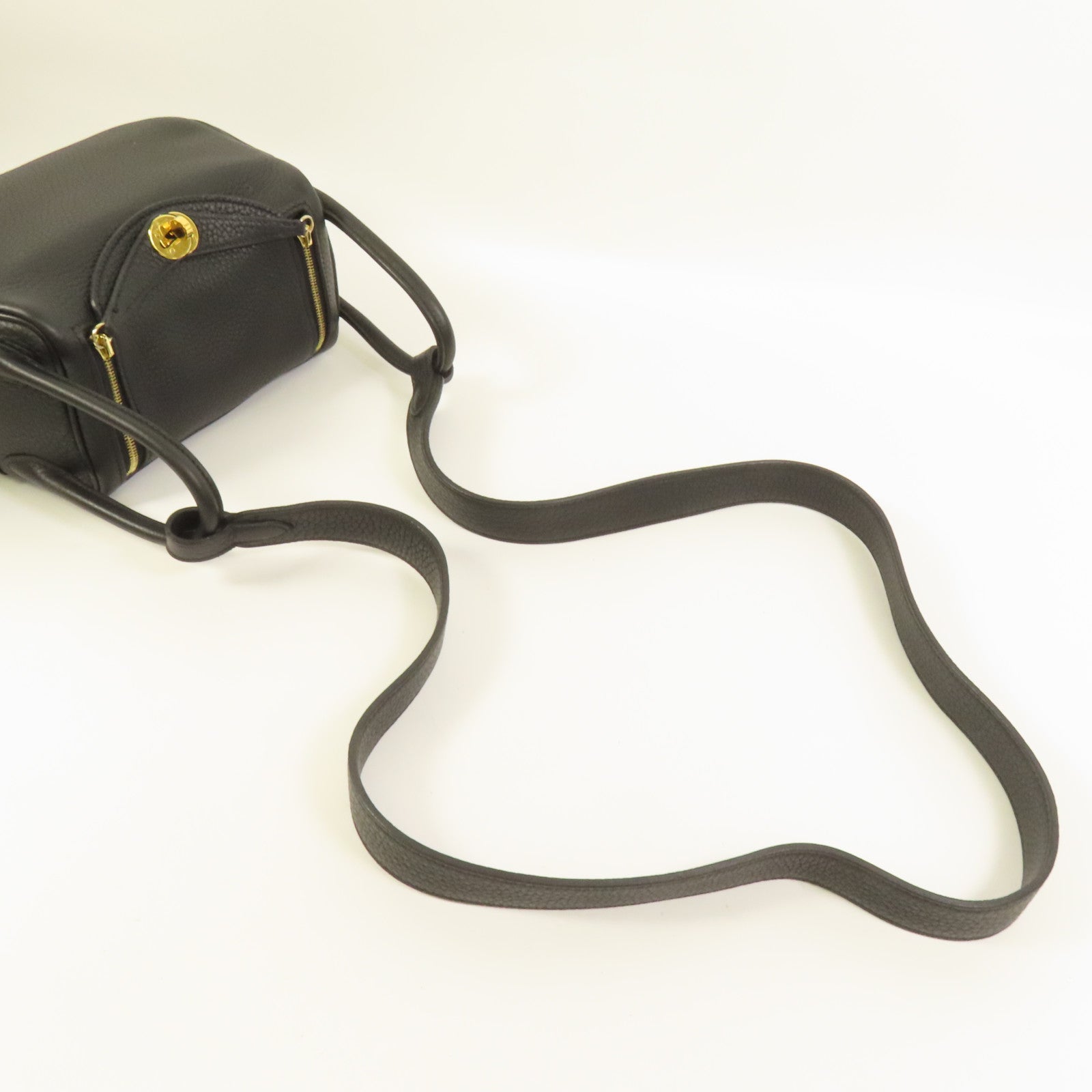 HERMES Clemence皮革Mini Lindy金扣手挽肩背兩用袋Noir