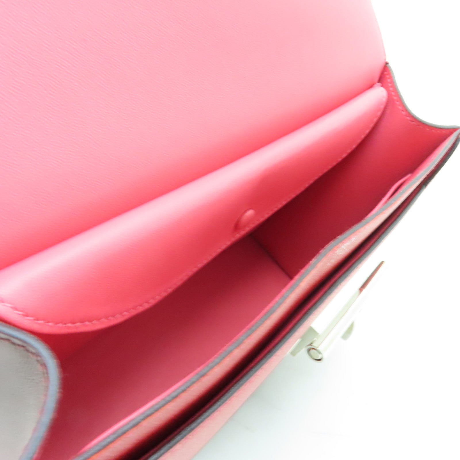 HERMES 【激減優惠】Box Calf皮革Verrou 23銀扣肩背袋Rouge H酒紅色