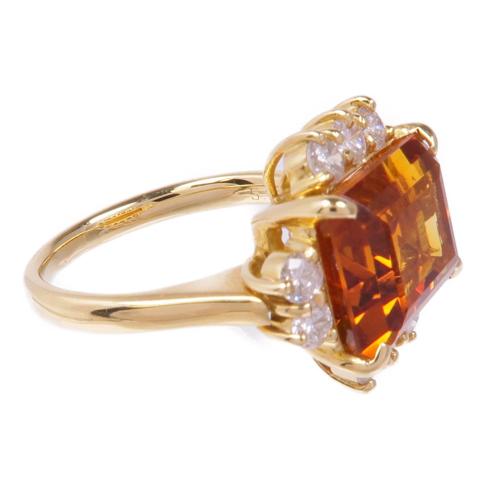JEWELRY 18K黃金Citrine Ring黃水晶/鑽石戒指US#5.75