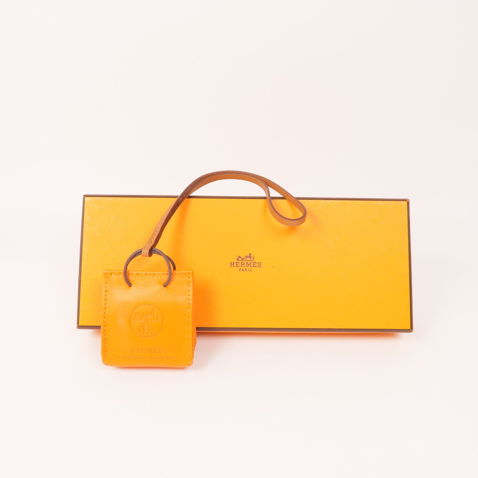 HERMES Milo皮革Orange Shopping Bag Charm掛飾Orange