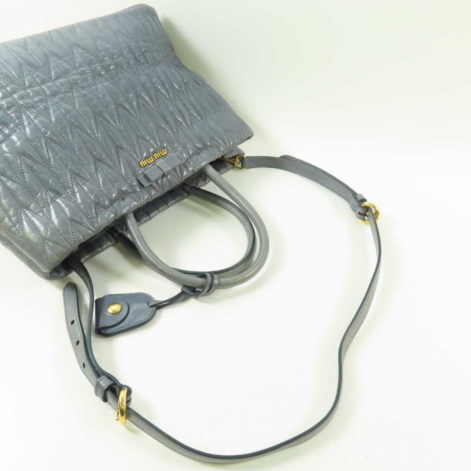 Miu Miu 牛皮皮革2 Way Shoulder Bag金扣手挽肩背兩用袋藍色