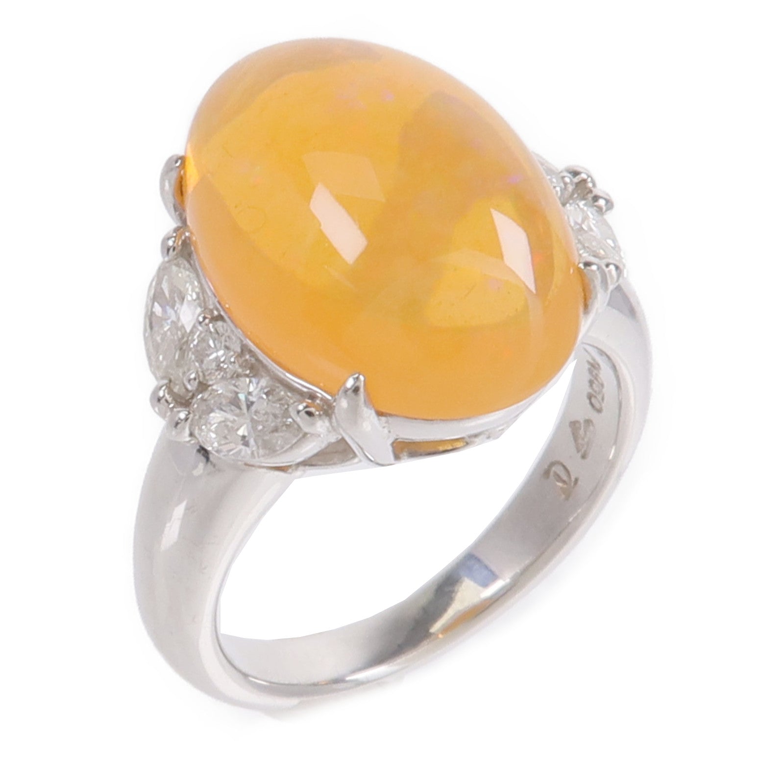 JEWELRY PT950鉑金Fire Opal Diamond Ring火蛋白石/鑽石戒指