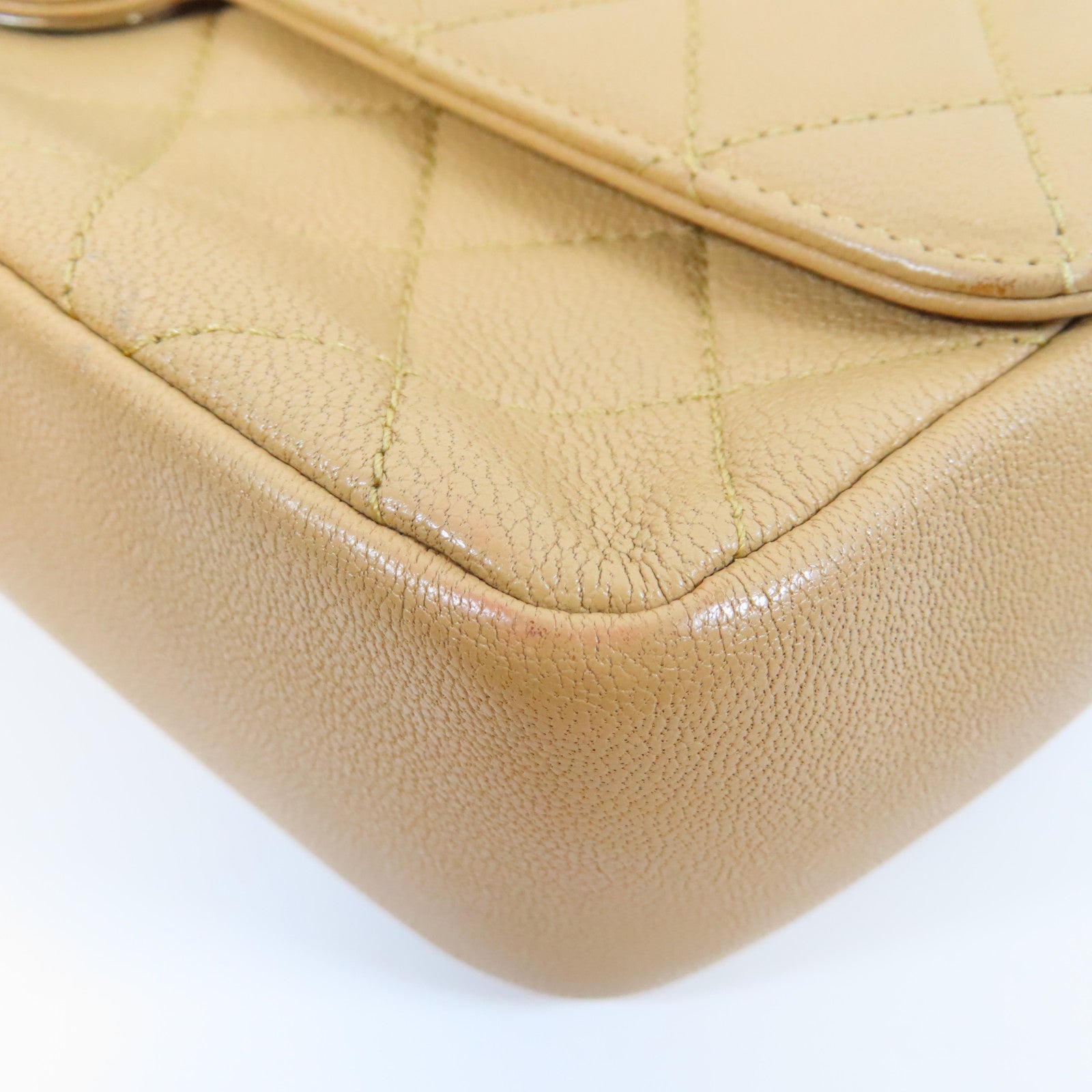 CHANEL **【激減優惠】菱格牛皮皮革Chain Shoulder Bag金扣鏈帶肩背袋米色