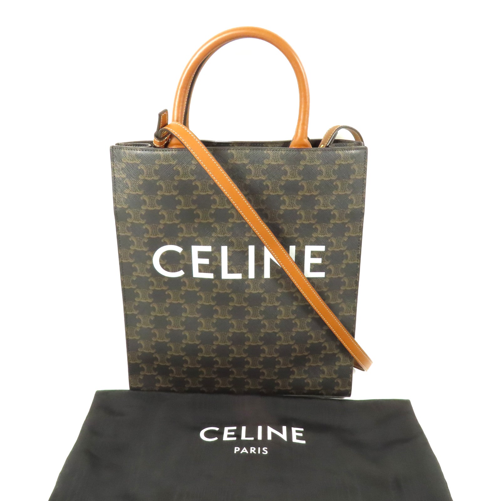 CELINE 塗層帆布Small Cabas Vertical 金扣手挽肩背兩用袋
