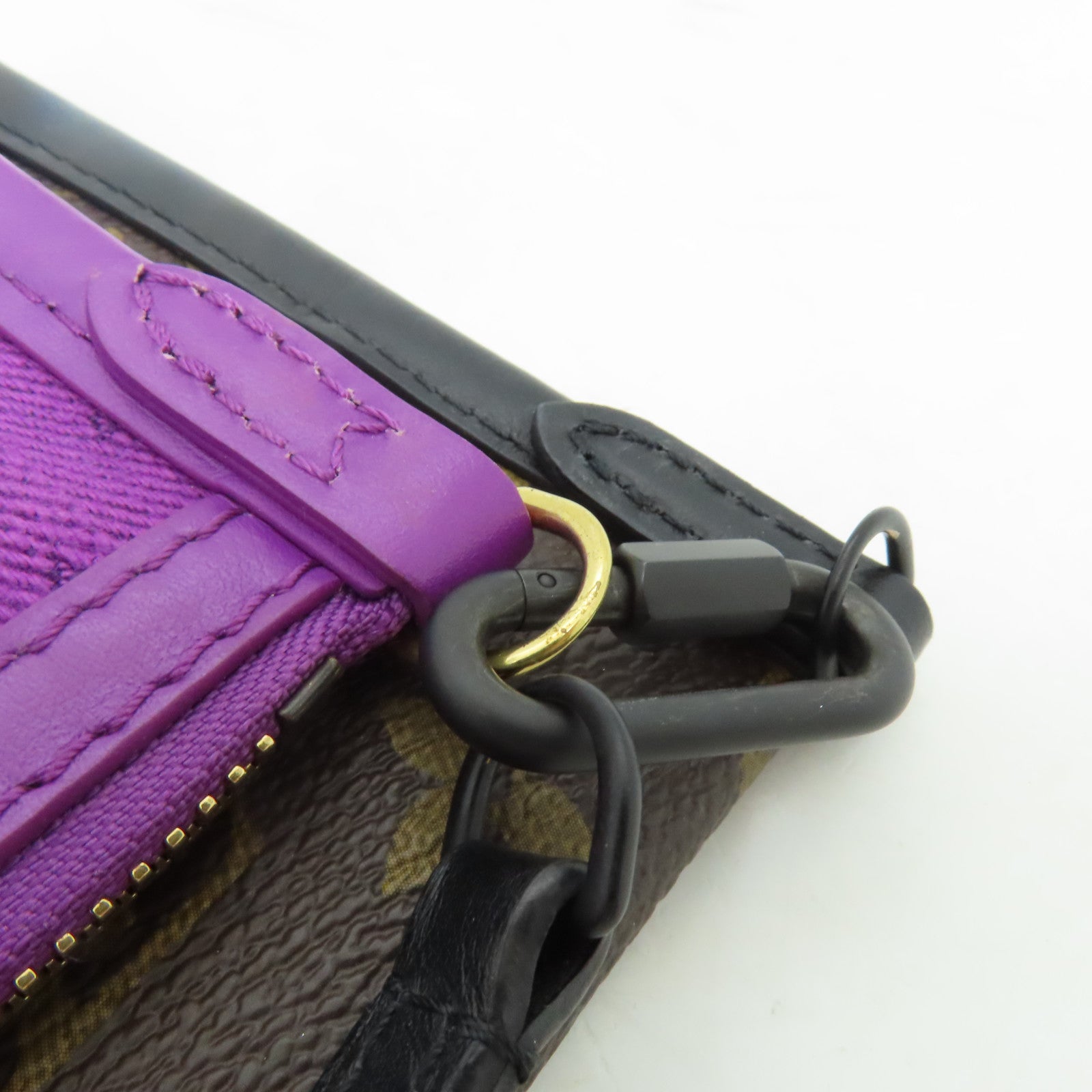 LOUIS VUITTON Monogram/帆布Monogram D.Flat Shoulder Bag金扣肩背袋啡色/紫色