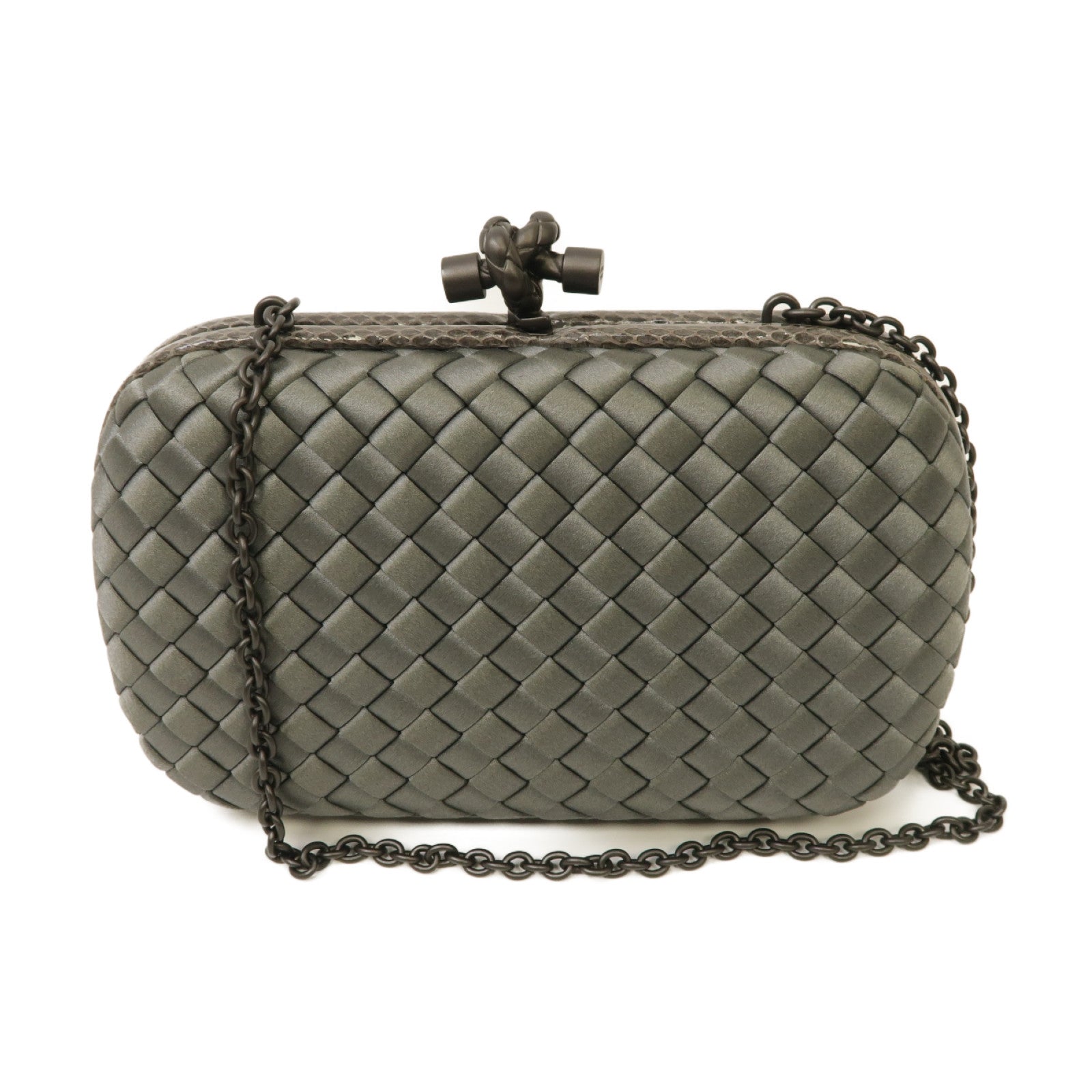 BOTTEGA VENETA 緞製/蛇皮皮革Chain Shoulder Clutch鏈帶肩背袋灰色