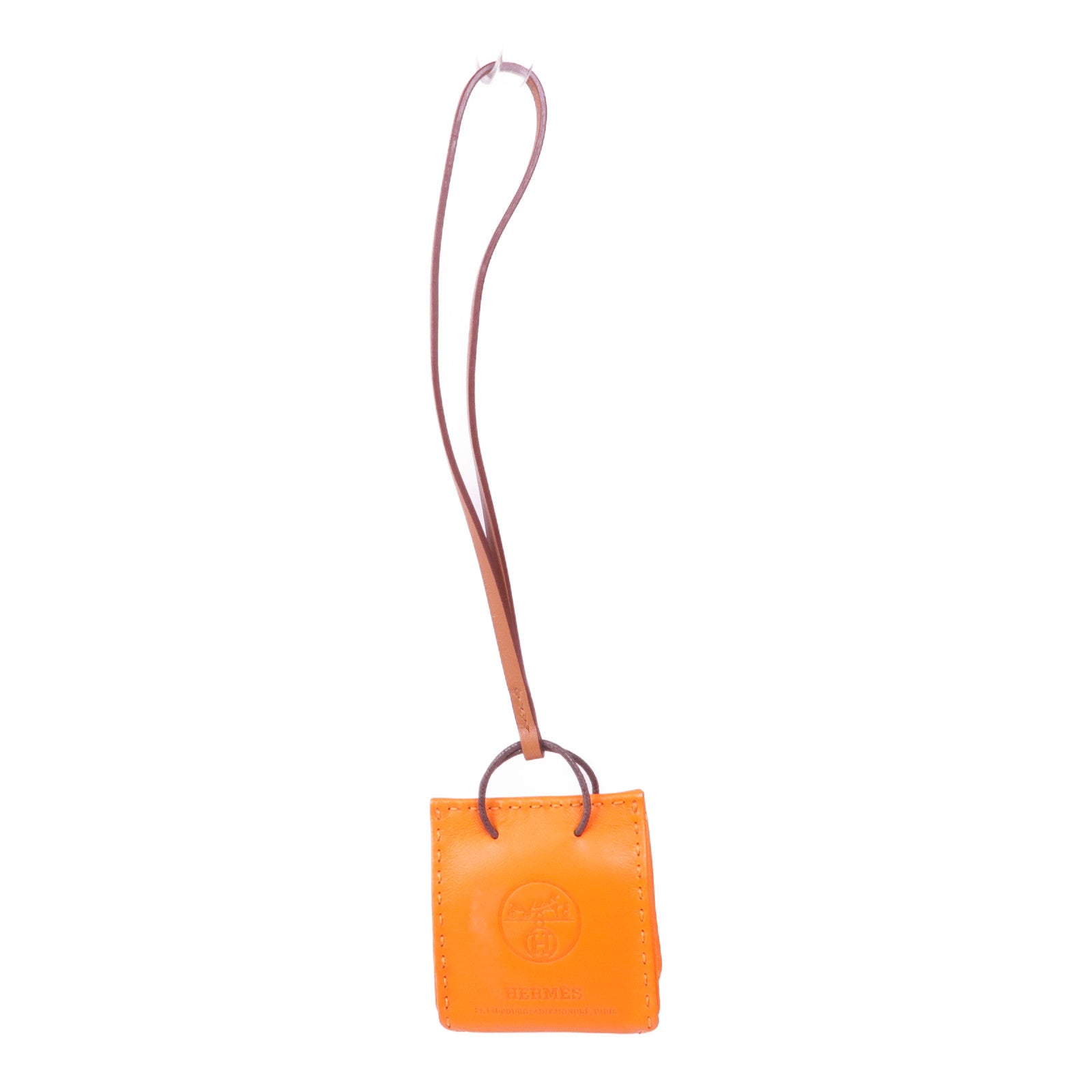 HERMES Milo皮革Orange Shopping Bag Charm掛飾Orange