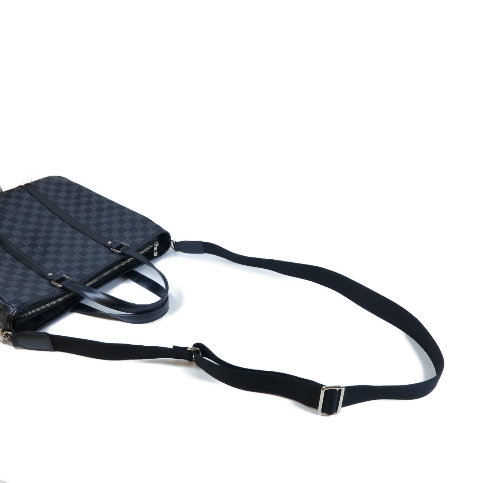 LOUIS VUITTON Damier Graphite Tadao銀扣手挽肩背兩用袋黑色
