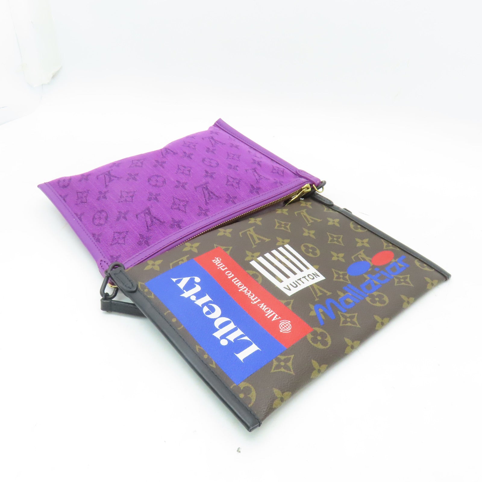 LOUIS VUITTON Monogram/帆布Monogram D.Flat Shoulder Bag金扣肩背袋啡色/紫色