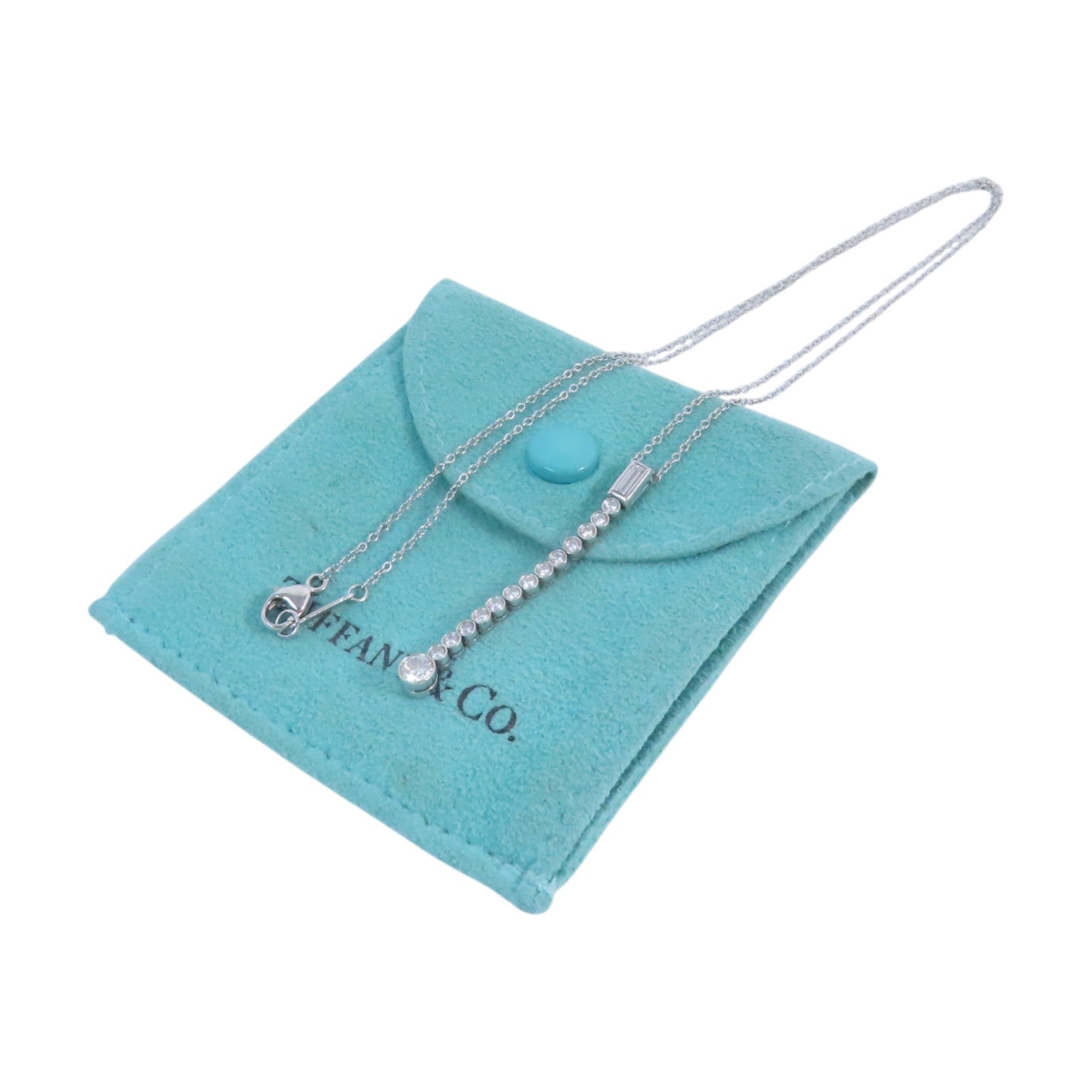 TIFFANY＆CO PT950鉑金Baguette Jazz Drop Diamond Necklace鑽石項鏈