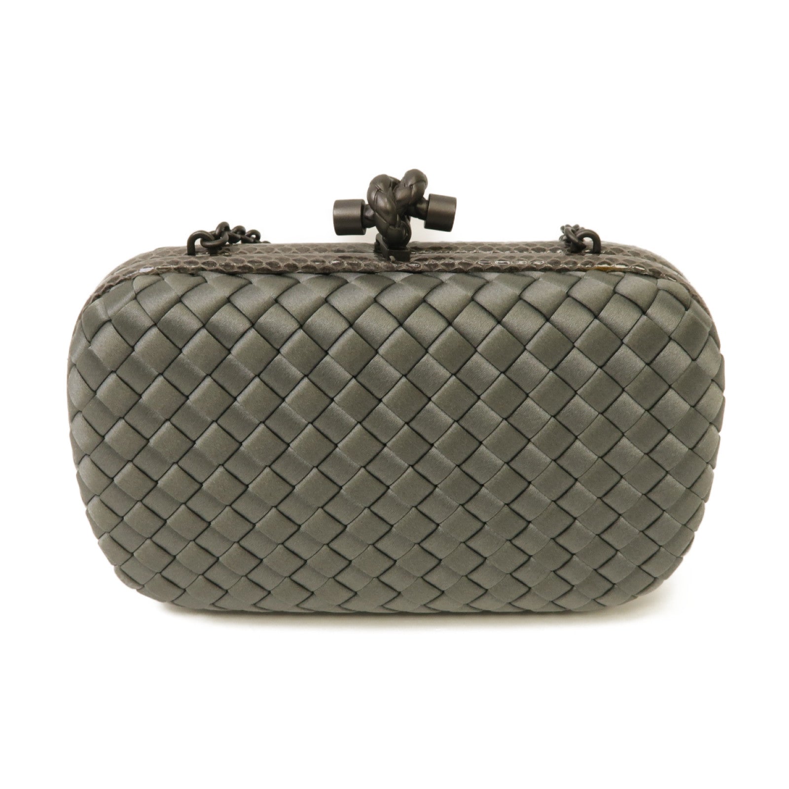 BOTTEGA VENETA 緞製/蛇皮皮革Chain Shoulder Clutch鏈帶肩背袋灰色