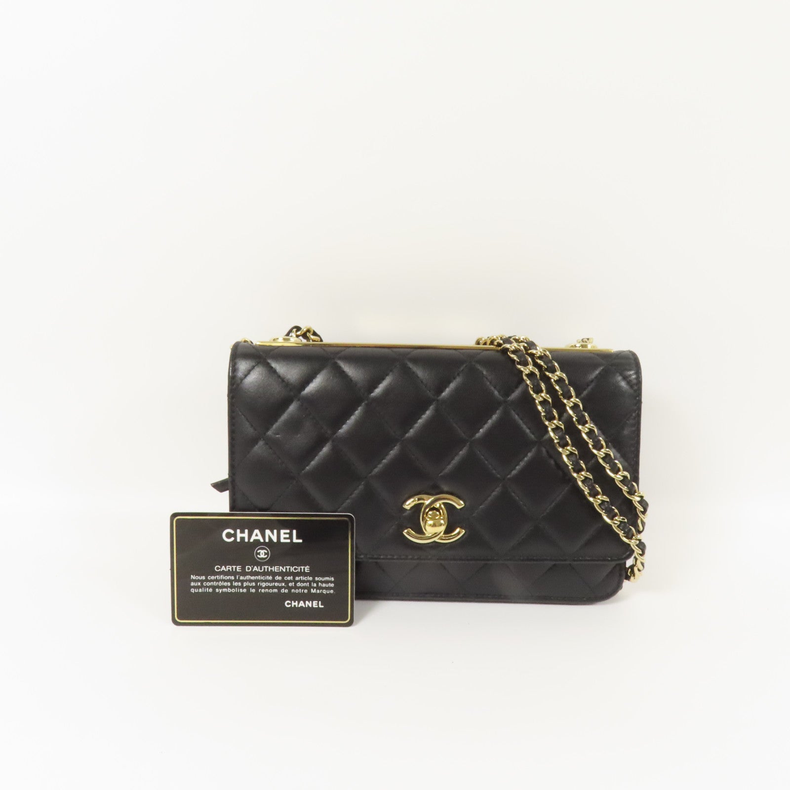 CHANEL 羊皮皮革Trandy CC WOC金扣鏈帶肩背袋
