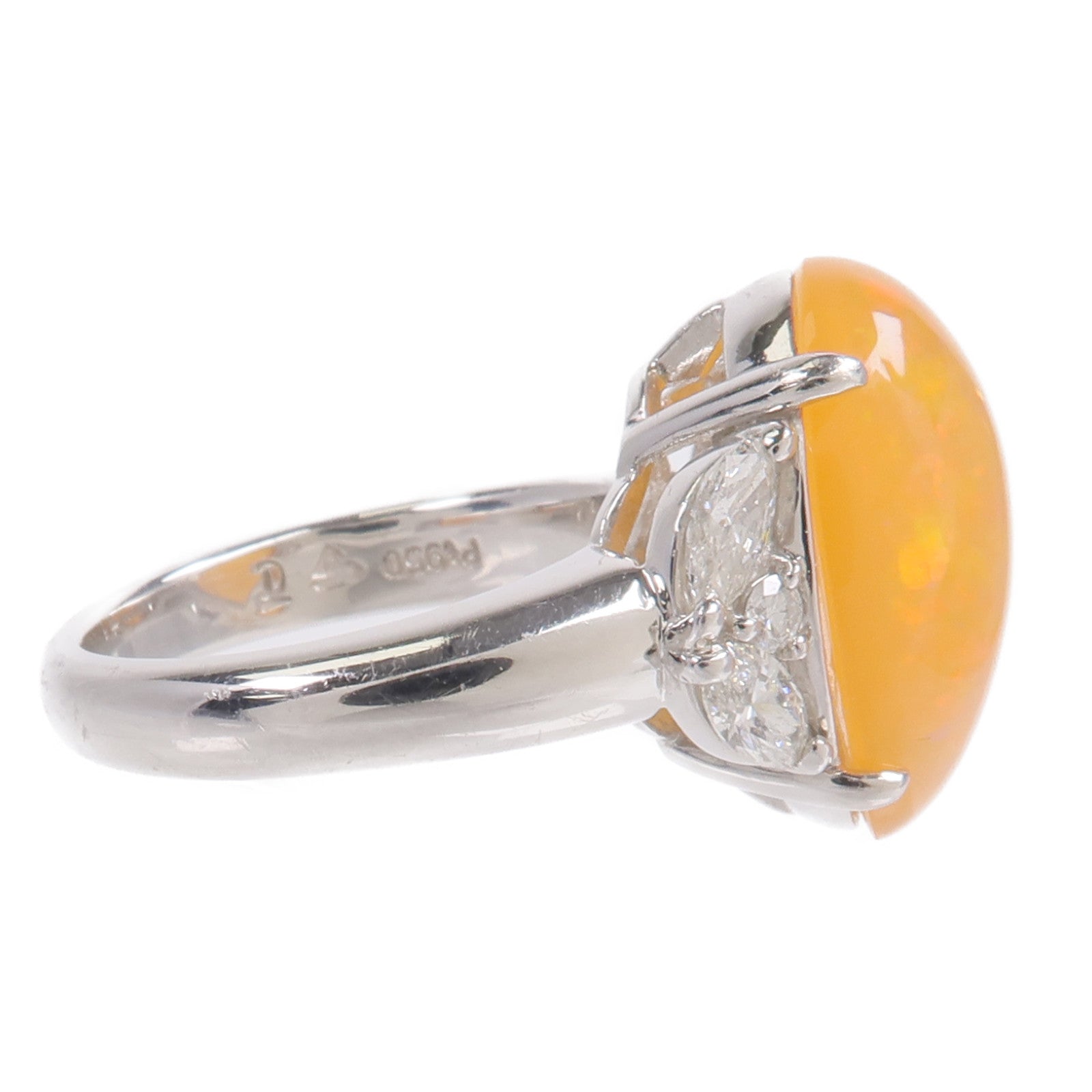 JEWELRY PT950鉑金Fire Opal Diamond Ring火蛋白石/鑽石戒指