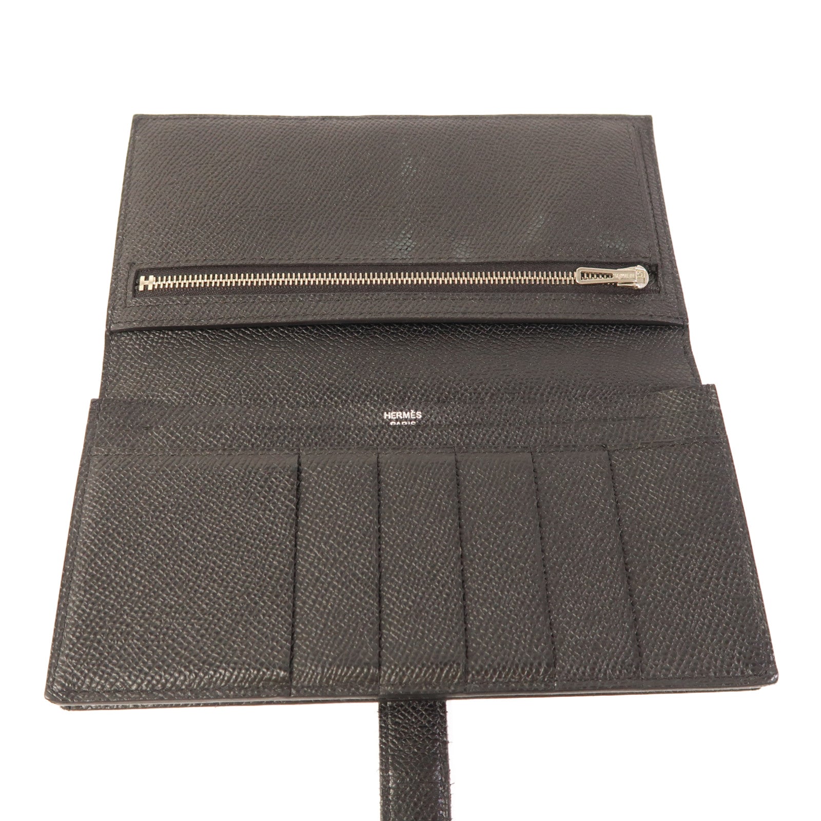 HERMES Epsom皮革Bearn Wallet銀扣長錢包Noir