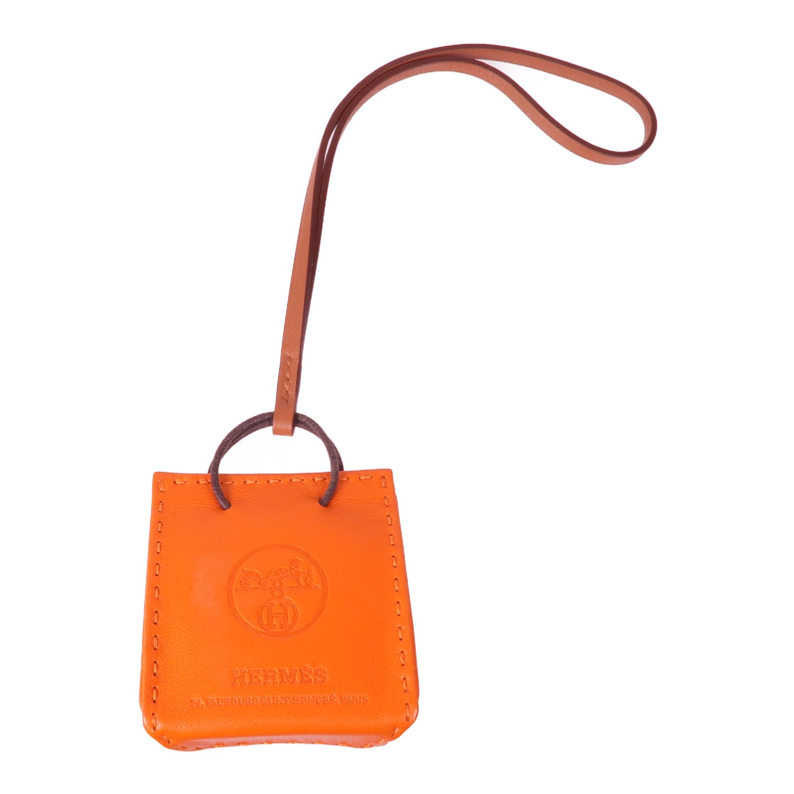 HERMES Milo皮革Orange Shopping Bag Charm掛飾Orange