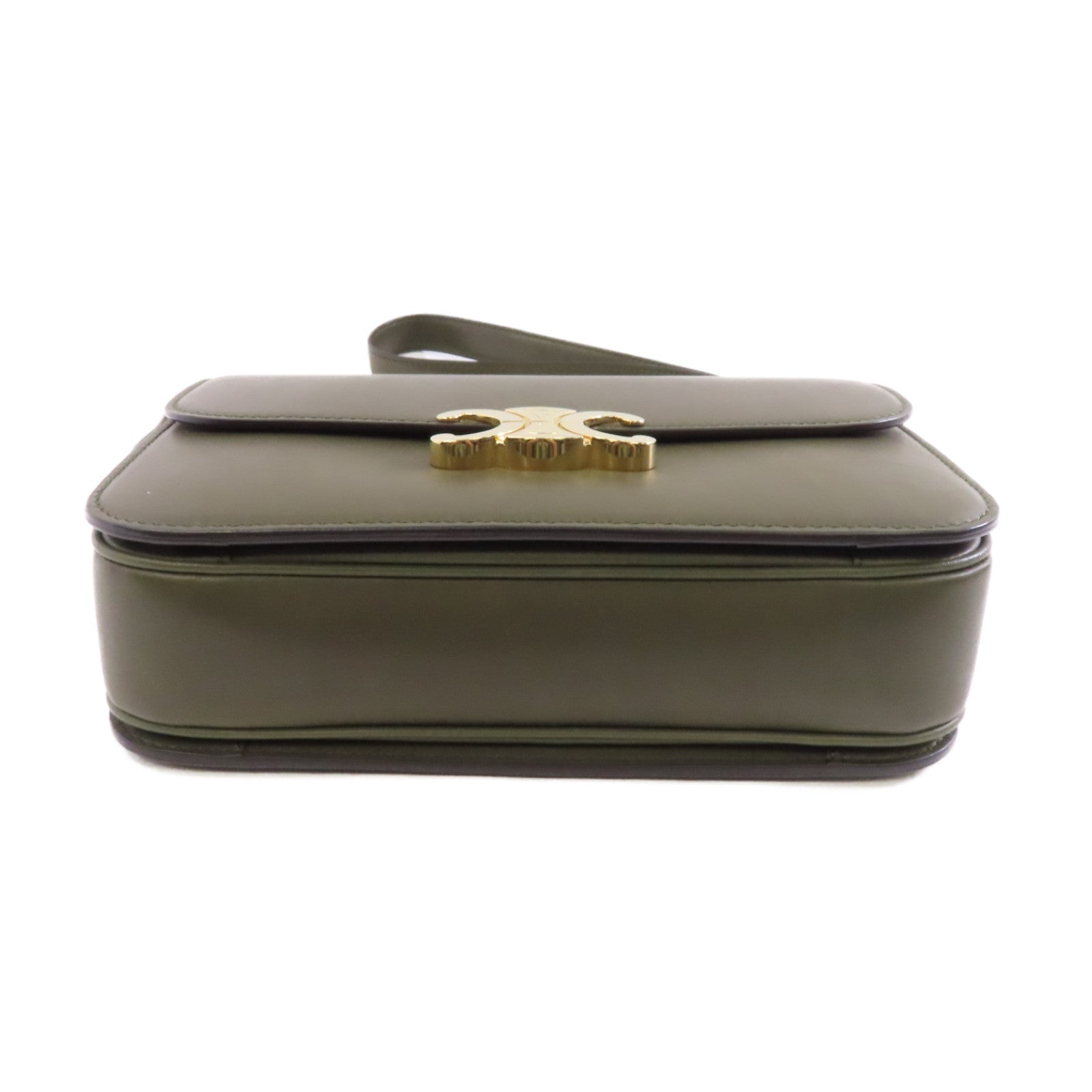 CELINE 牛皮皮革Tiromphe Medium金扣肩背袋綠色