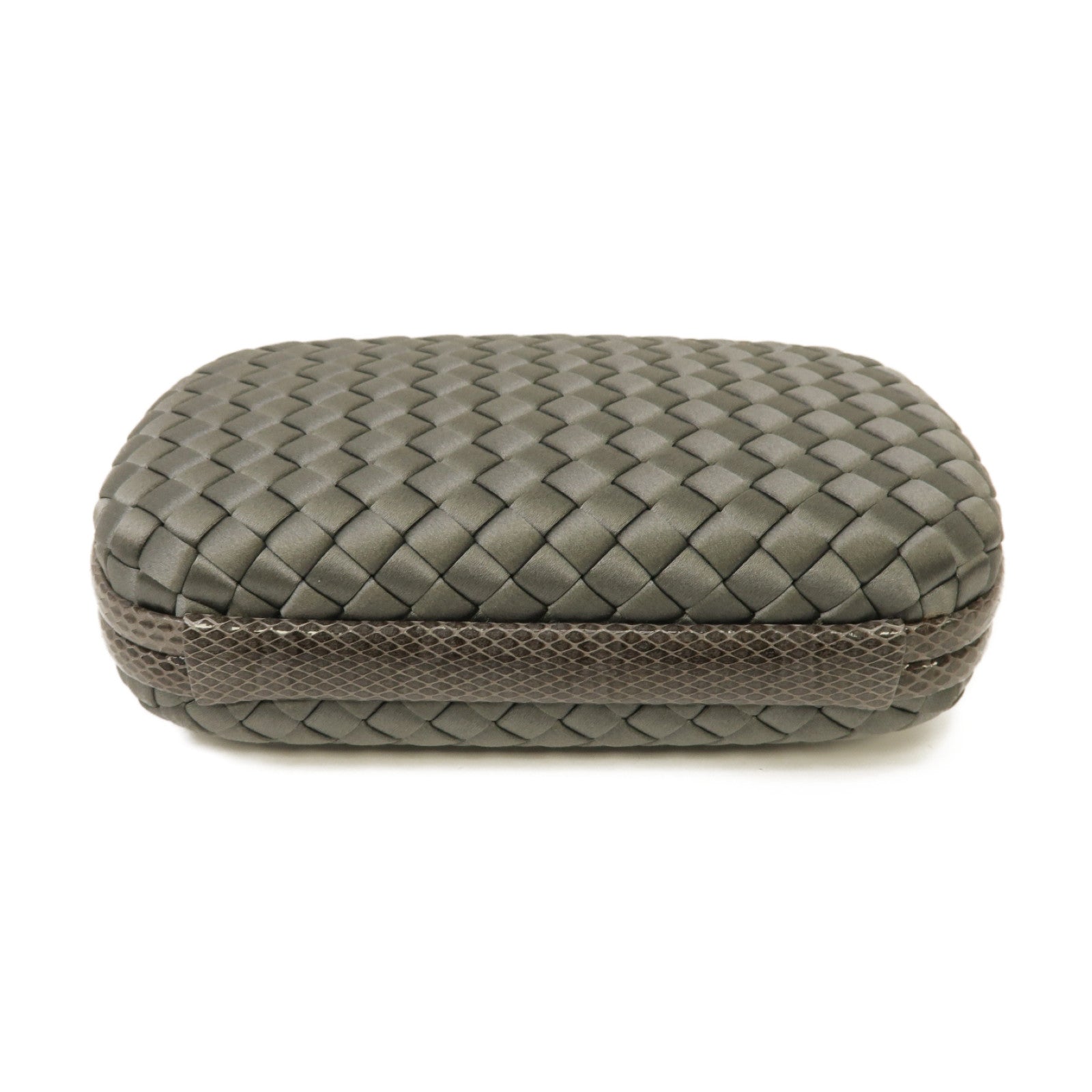 BOTTEGA VENETA 緞製/蛇皮皮革Chain Shoulder Clutch鏈帶肩背袋灰色