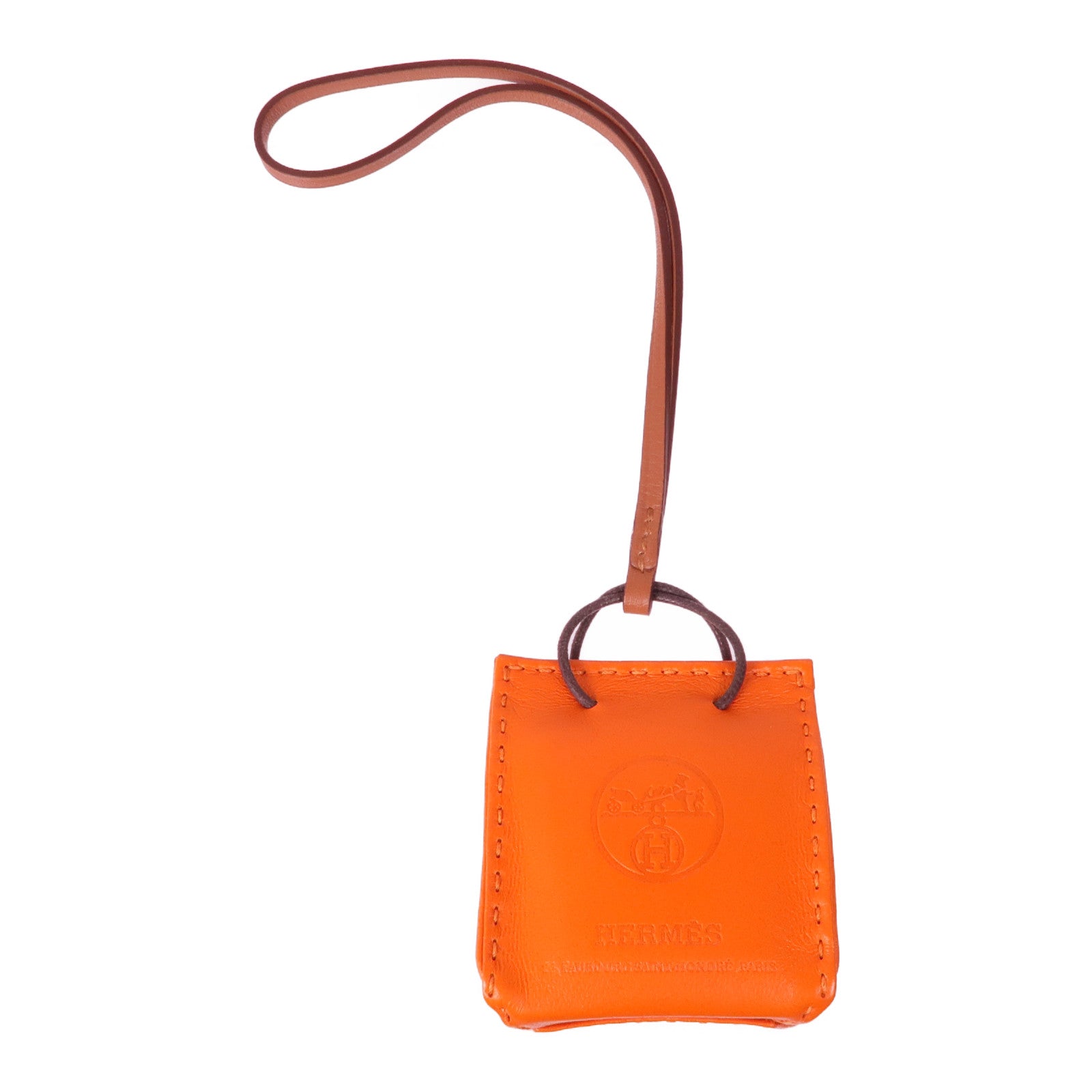 HERMES Milo皮革Orange Shopping Bag Charm掛飾Orange
