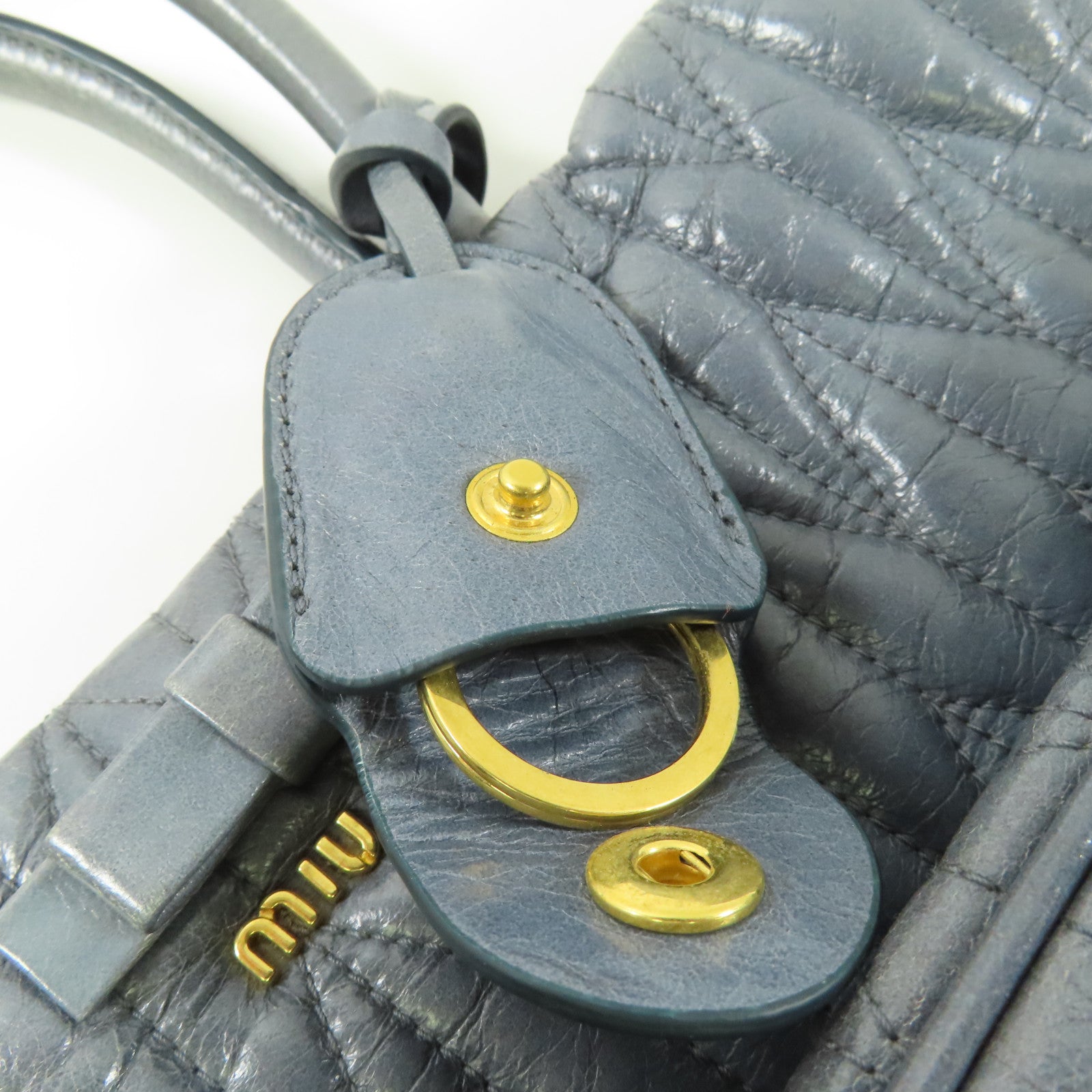 Miu Miu 牛皮皮革2 Way Shoulder Bag金扣手挽肩背兩用袋藍色