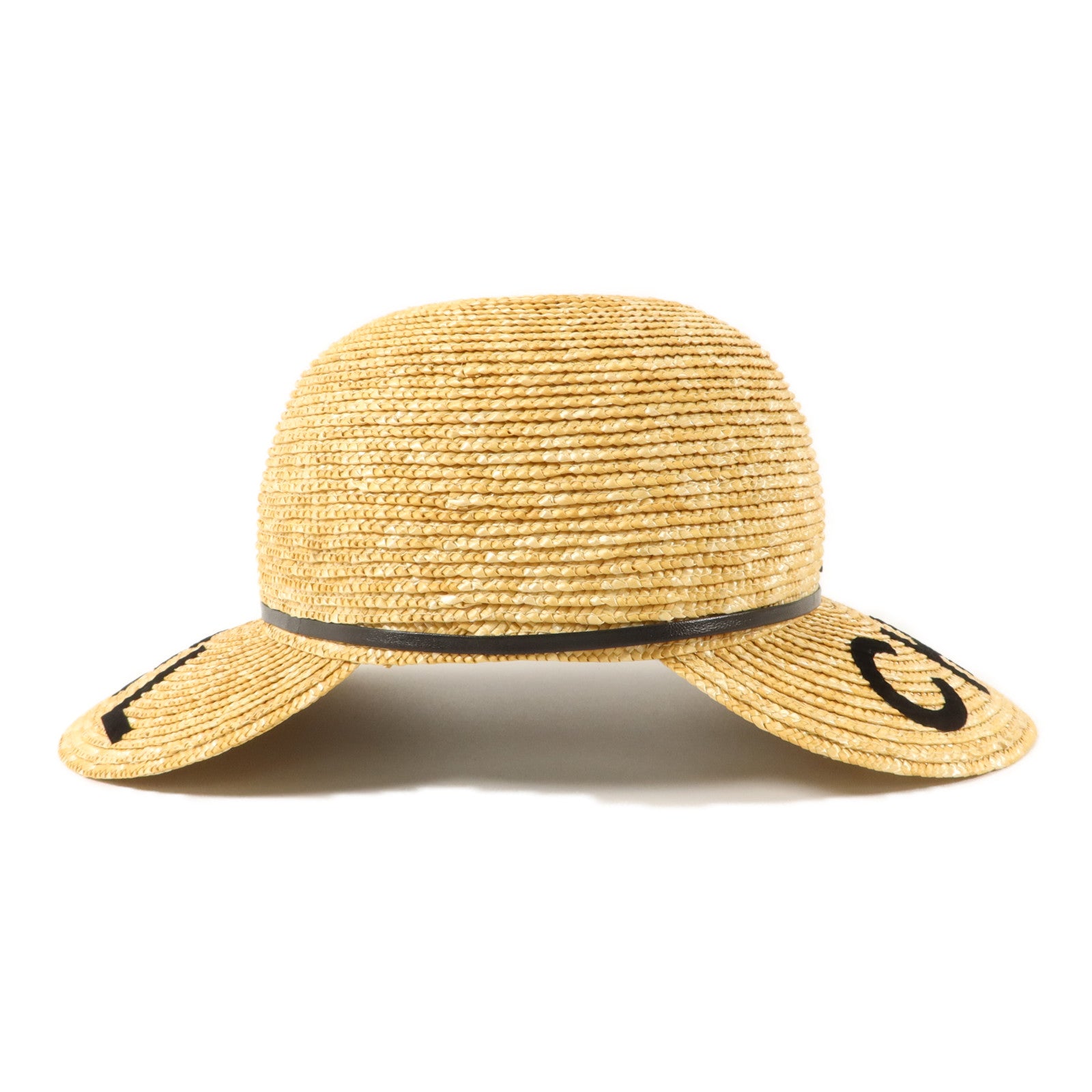 CHANEL 羊皮皮革/稻草Runway Straw Cap S帽子