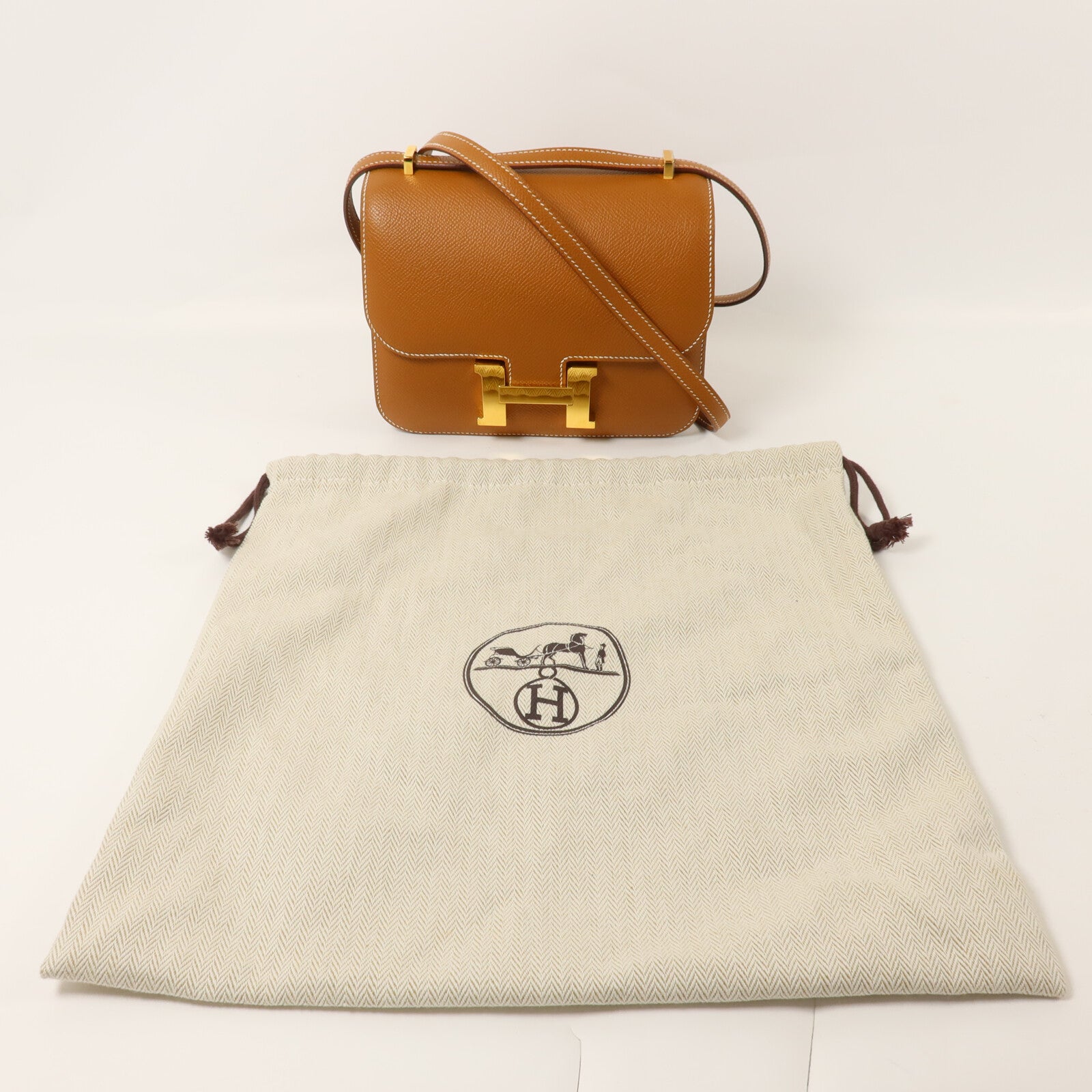 HERMES Epsom皮革Constance Mini肩背袋Gold