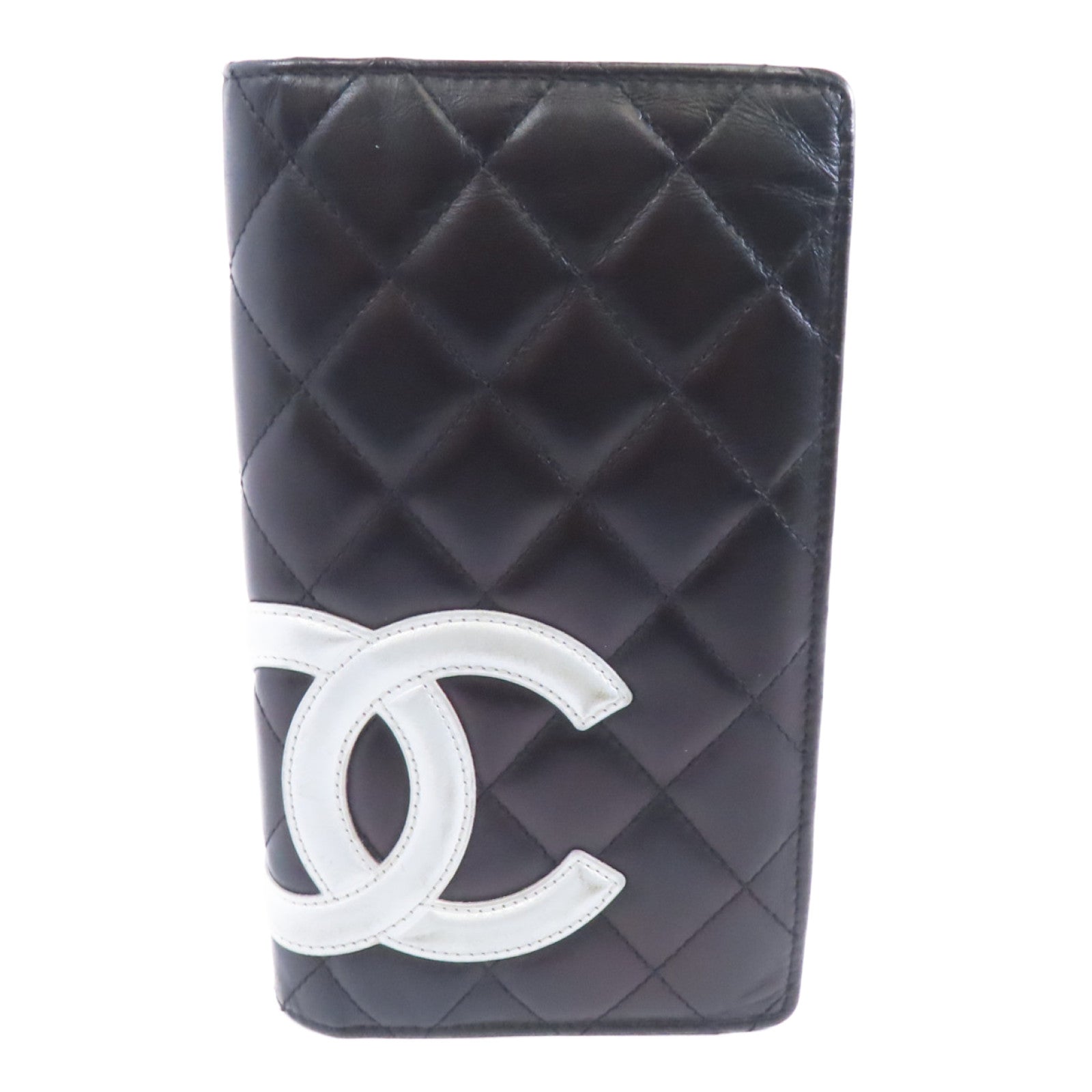 CHANEL 菱格牛皮皮革Cambon Long Wallet銀扣長錢包黑色/銀色