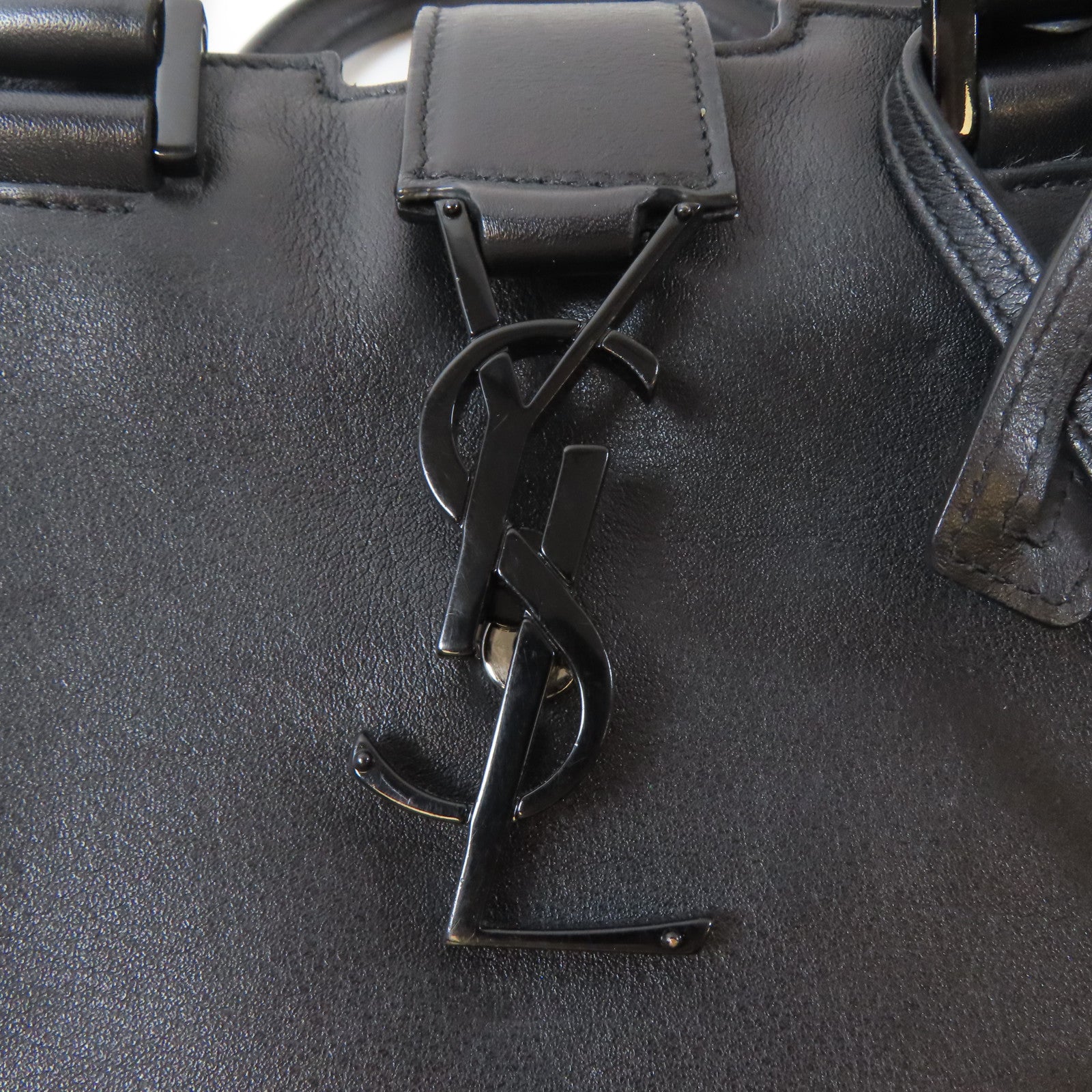 SAINT LAURENT 牛皮皮革Petit Cabas銀扣手挽肩背兩用袋黑色