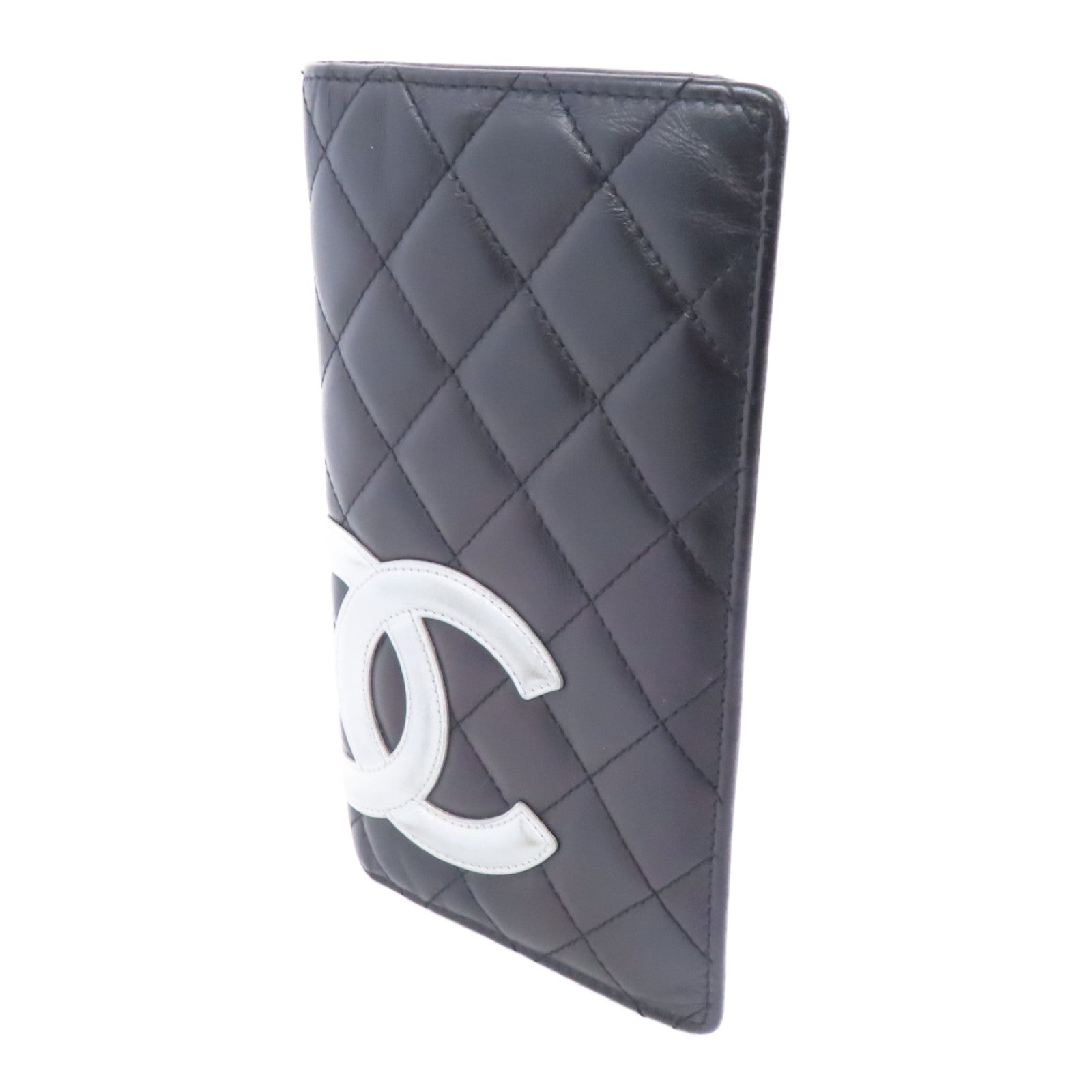 CHANEL 菱格牛皮皮革Cambon Long Wallet銀扣長錢包黑色/銀色