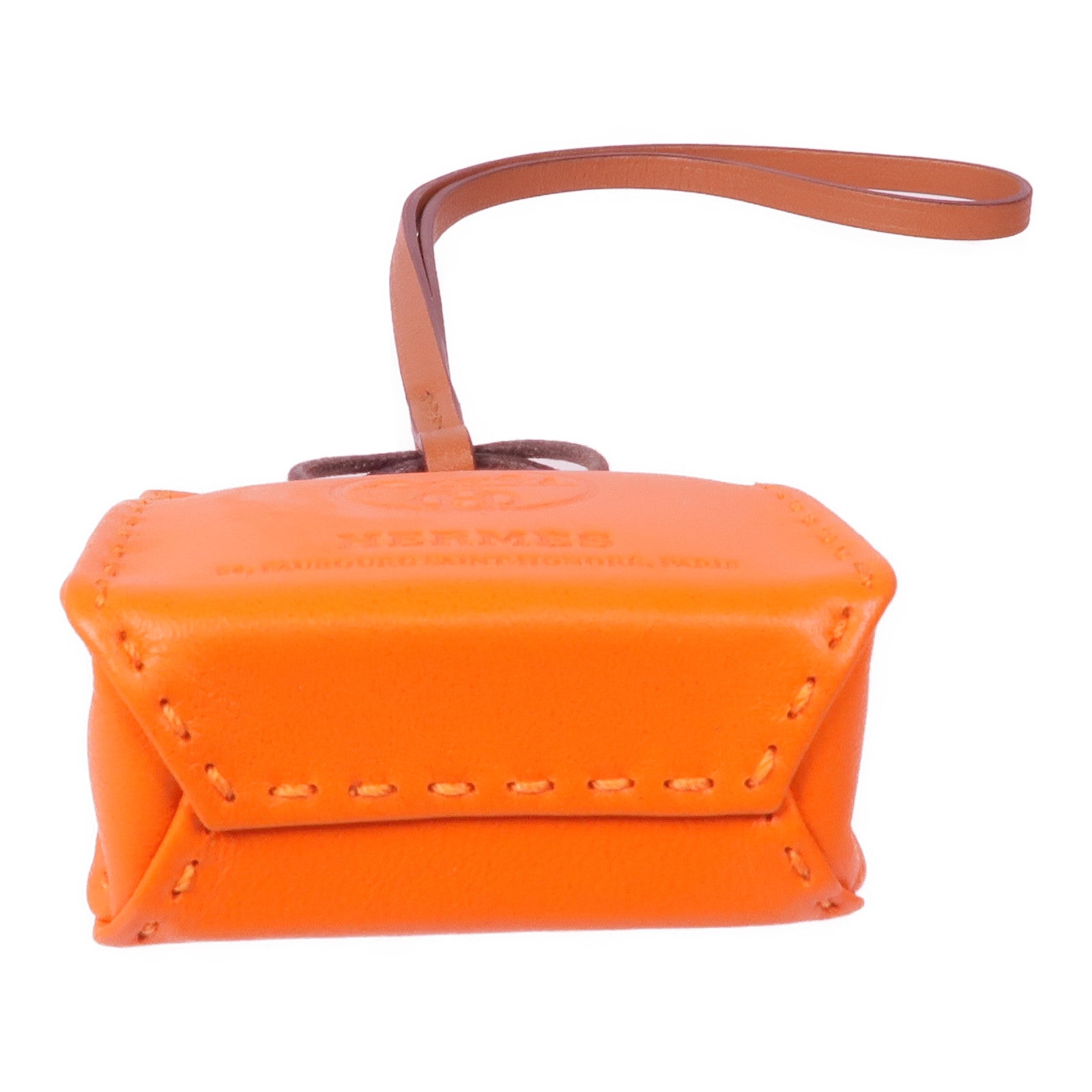 HERMES Milo皮革Orange Shopping Bag Charm掛飾Orange